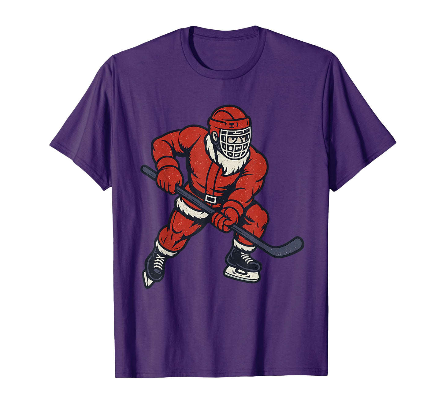 Santa Playing Ice Hockey Christmas Vintage Funny Xmas T-Shirt