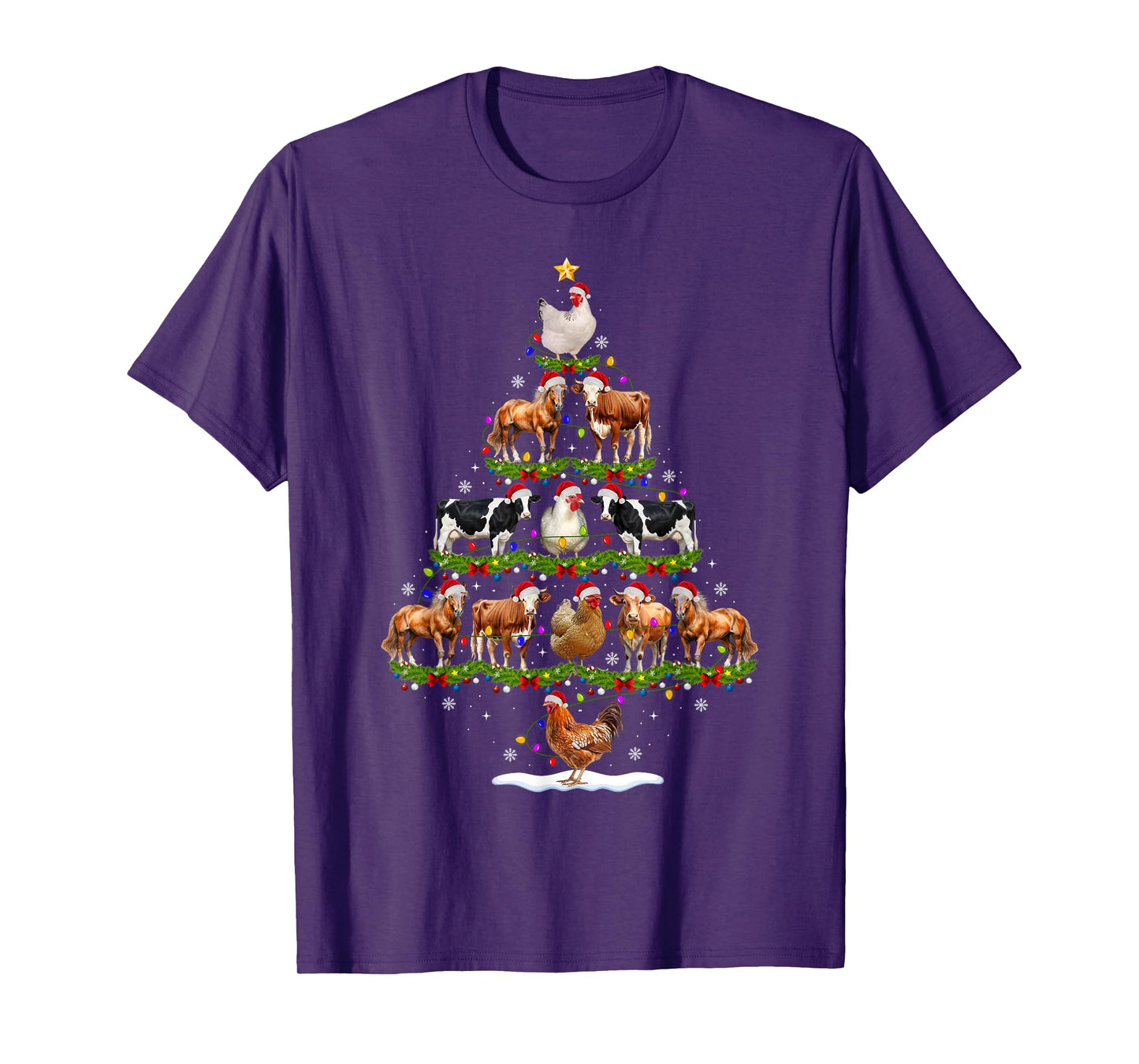 Animal Christmas Tree Lights Chicken Cow Goat Farm Farmer T-Shirt