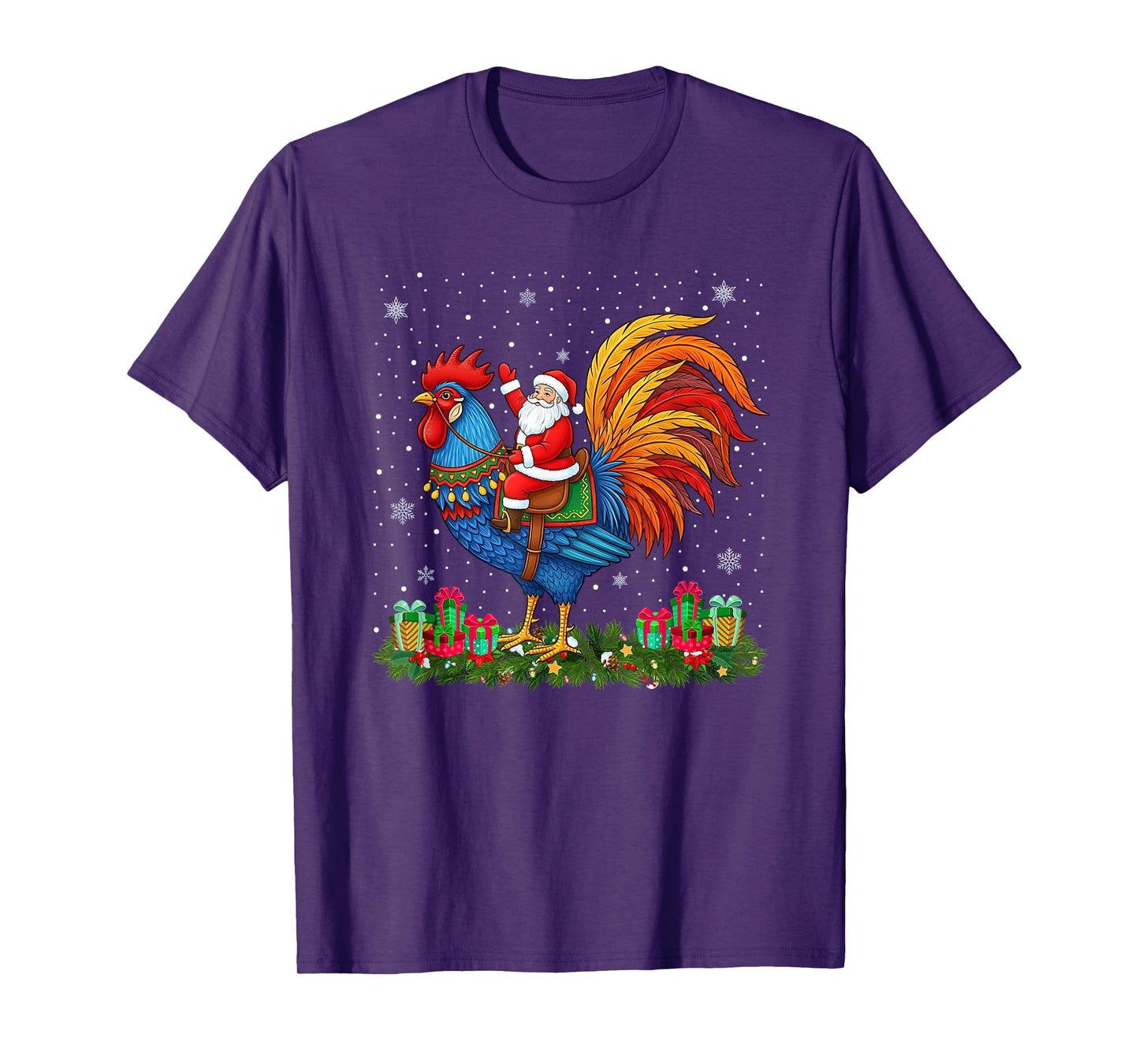 Farm Animal Lover Funny Santa Riding Rooster Christmas T-Shirt
