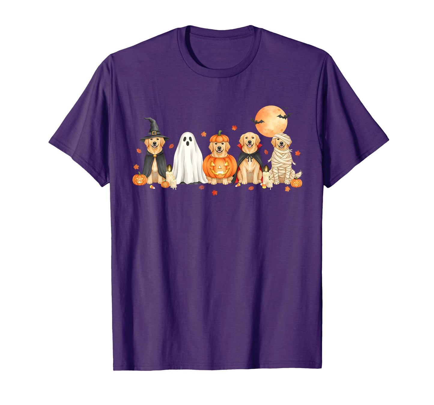 Spooky Golden Retriever Dogs Ghost Witch Mummy Costume T-Shirt