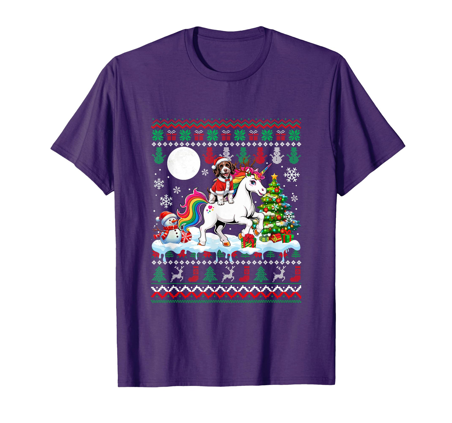 Santa Sproodle Riding Unicorn Sweater Christmas Owner Kids T-Shirt