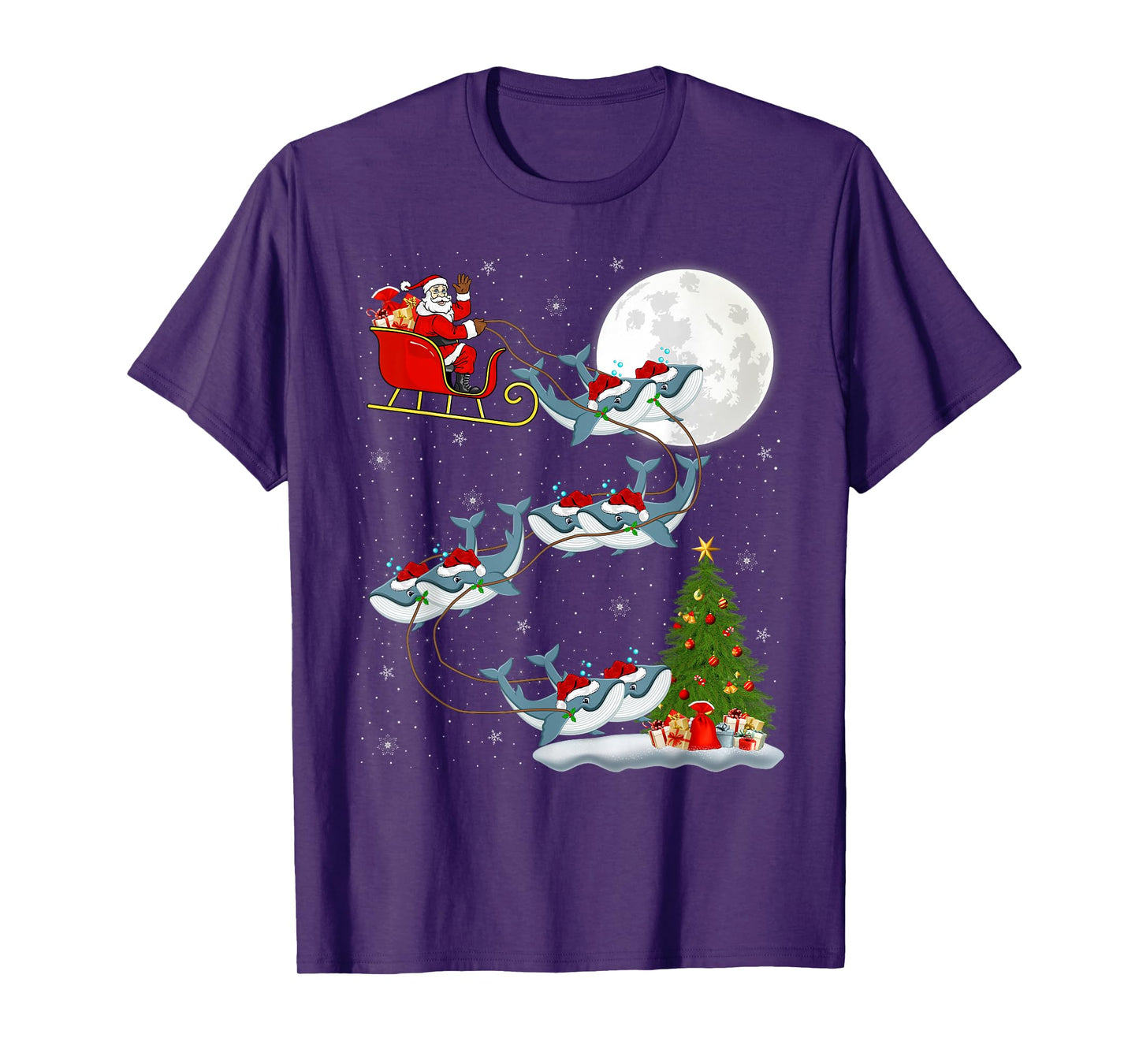 Whale Santa Sleigh Flying Funny Magical Christmas T-Shirt