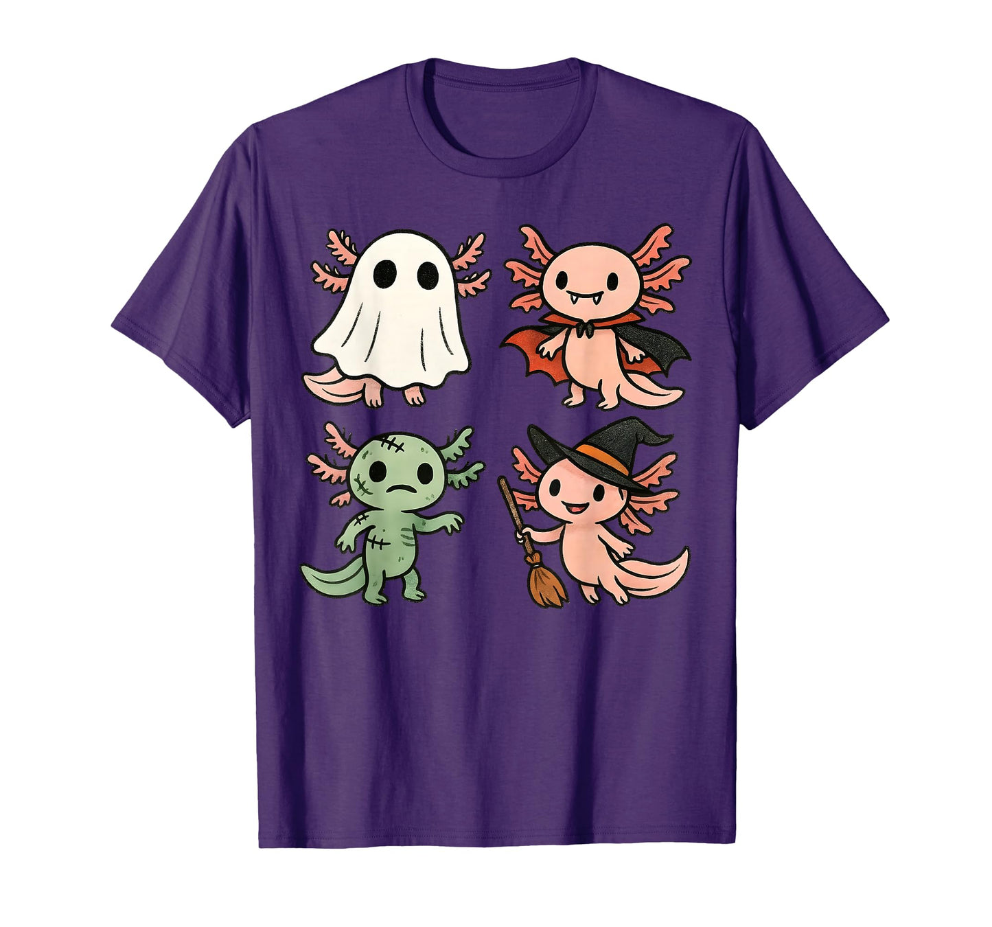 Axolotl Spooky Witch Boo Zombie Cute Halloween Boys Girls T-Shirt
