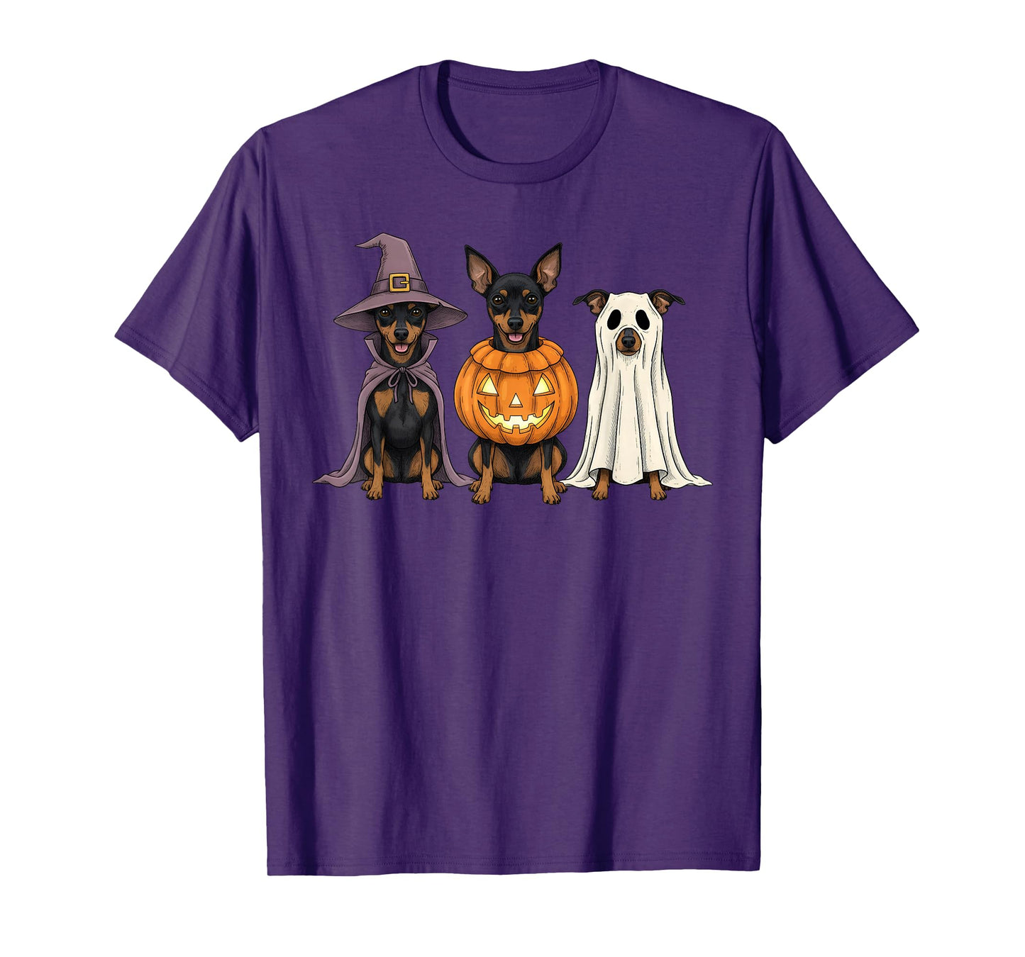 Spooky Ghost Miniature Pinscher Pumpkin Halloween Dog Lover T-Shirt