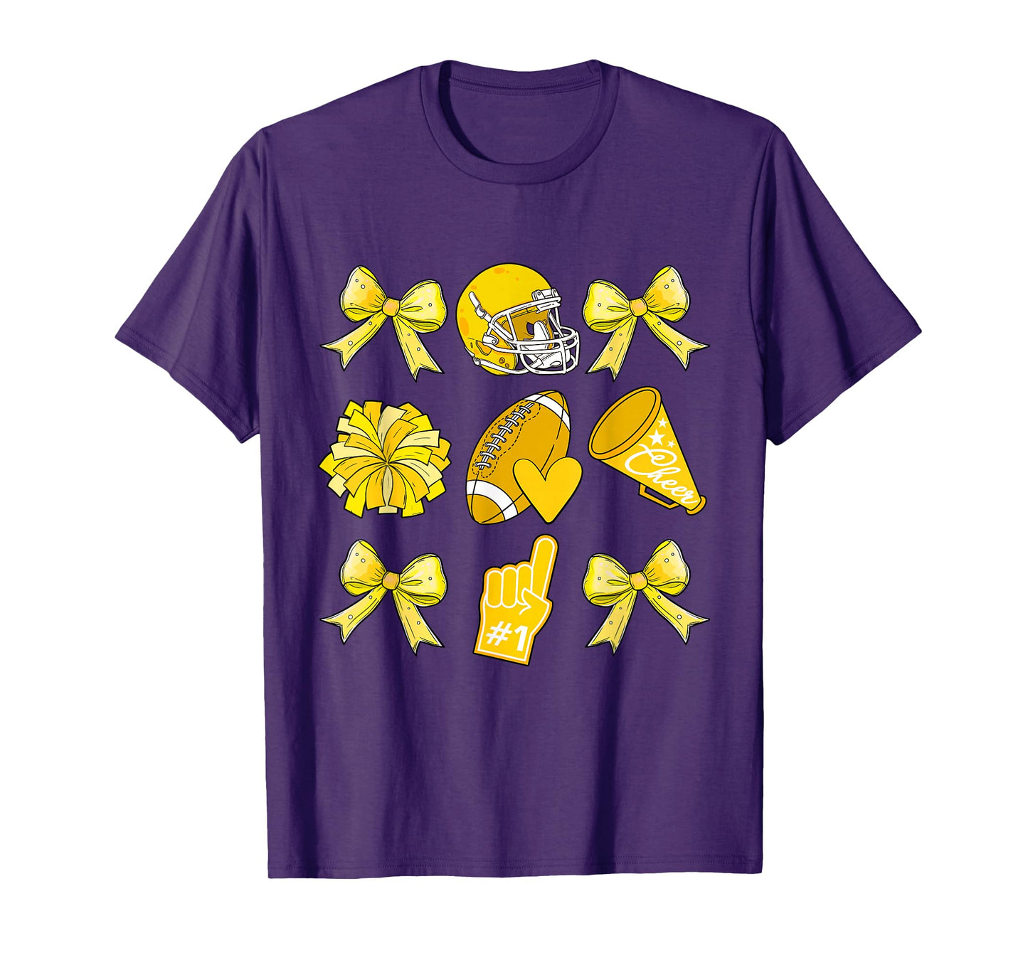 Cheer Football Coquette Bow Game Day Cheerleader Yellow T-Shirt