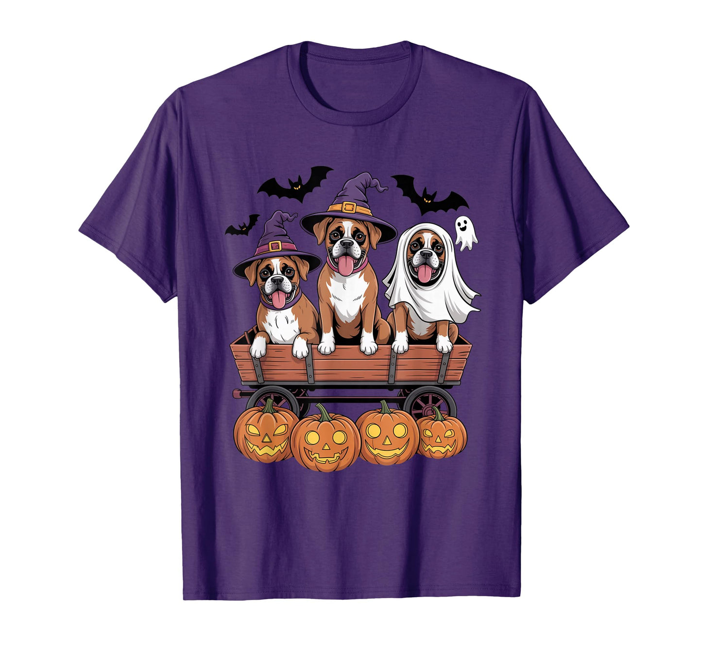 Boxer Halloween Wagon with Witch Hats Ghost Pumpkins Funny T-Shirt
