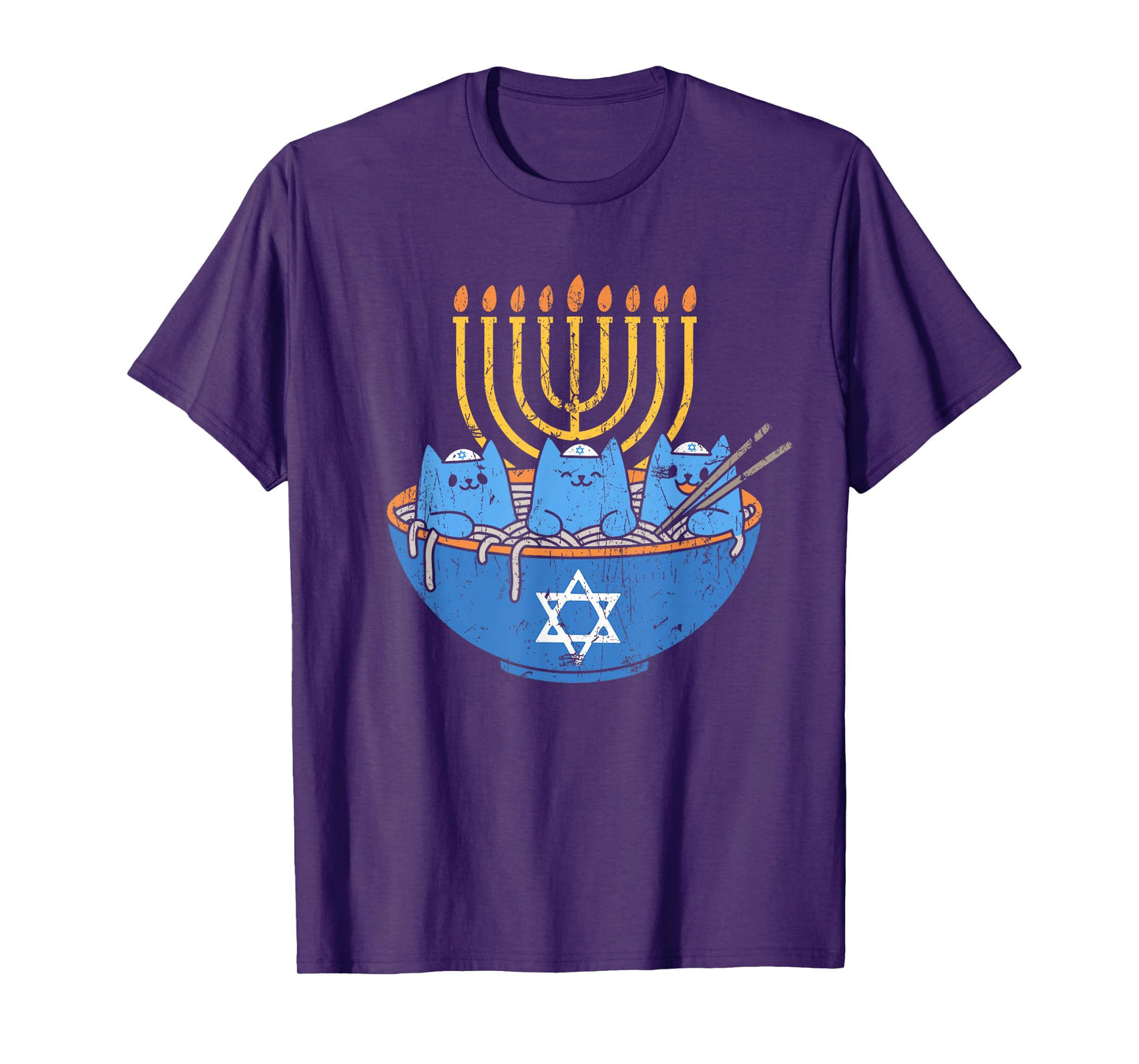 Chanukah Lover Hanukkah Gifts Jewish Cats Ramen Kitten Anime Hanukkah T-Shirt - Unisex-Adult, Anime, Cat Lovers, Families - Black, Small, Short Sleeve, T-Shirt