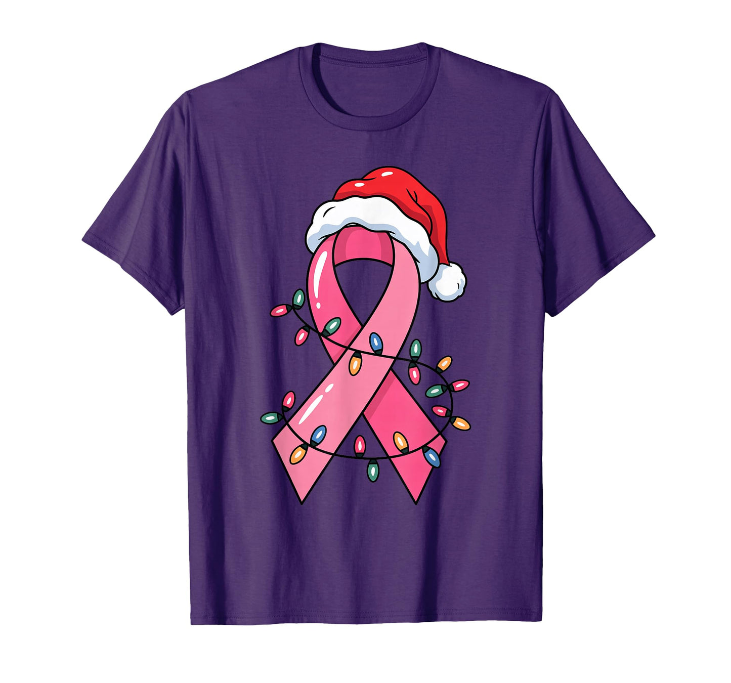Pink Ribbon Santa Hat Christmas for Breast Cancer Awareness T-Shirt