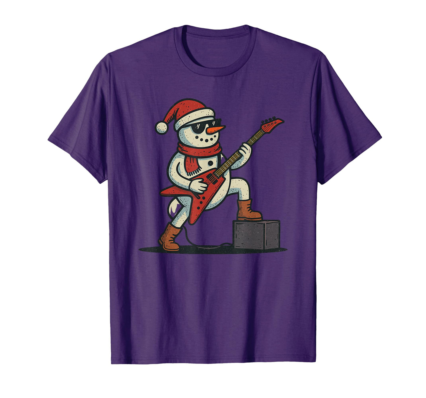 Snowman Playing Rock Guitar Christmas Vintage Funny Xmas T-Shirt