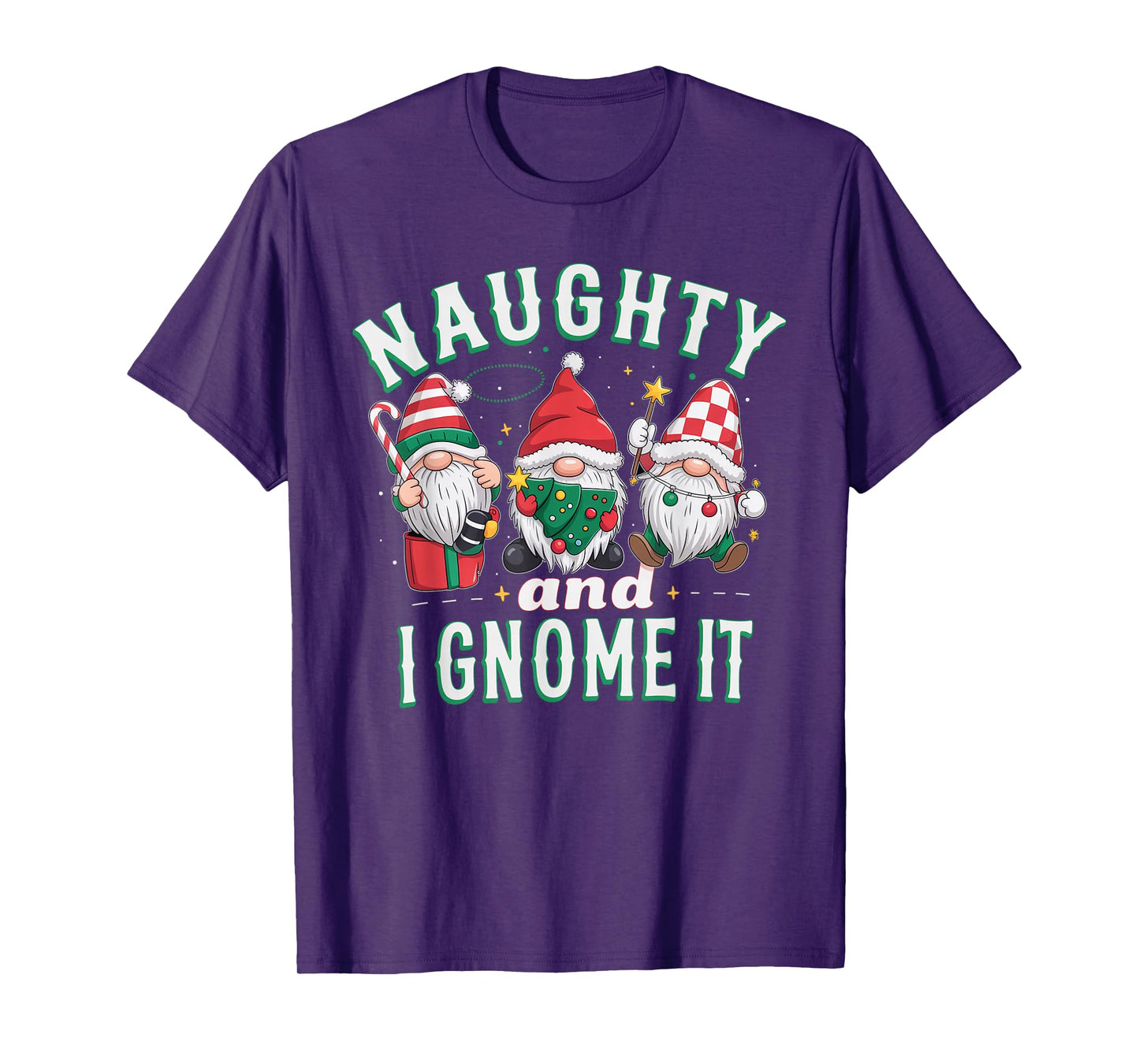 Naughty and I Gnome It Christmas Three Gnomies Matching Kids T-Shirt