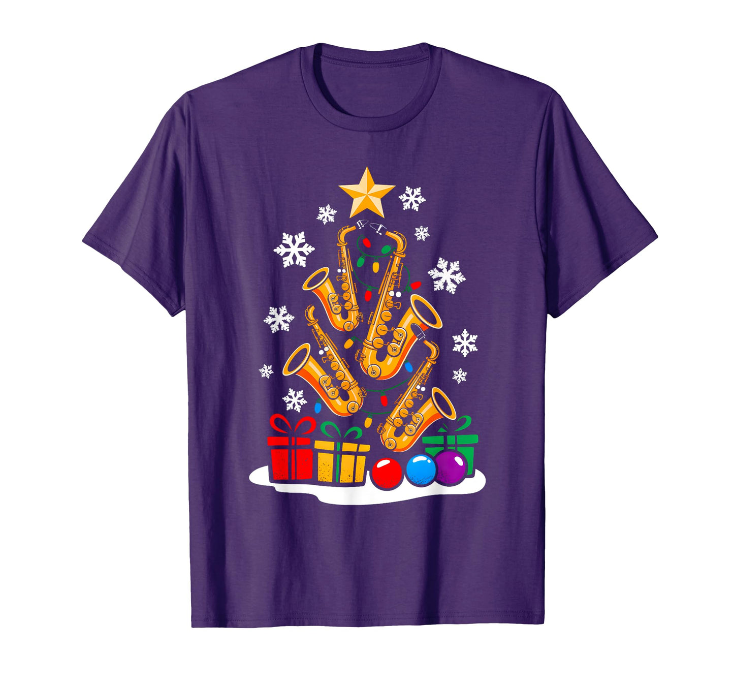 Christmas Saxophone Player Xmas Tree Funny Music Lover Santa T-Shirt