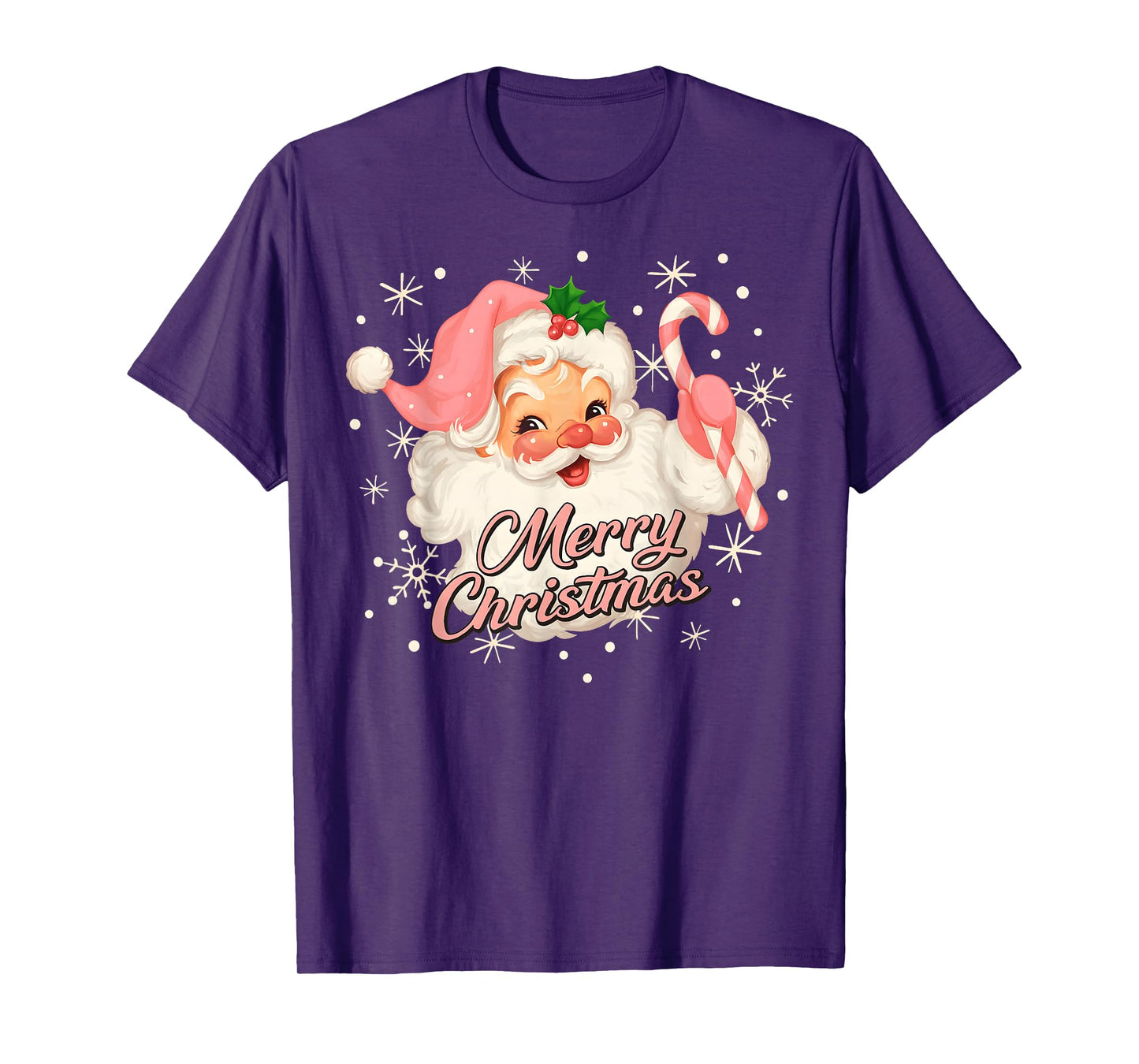 Vintage Pink Christmas Santa Claus Face Old Fashioned T-Shirt