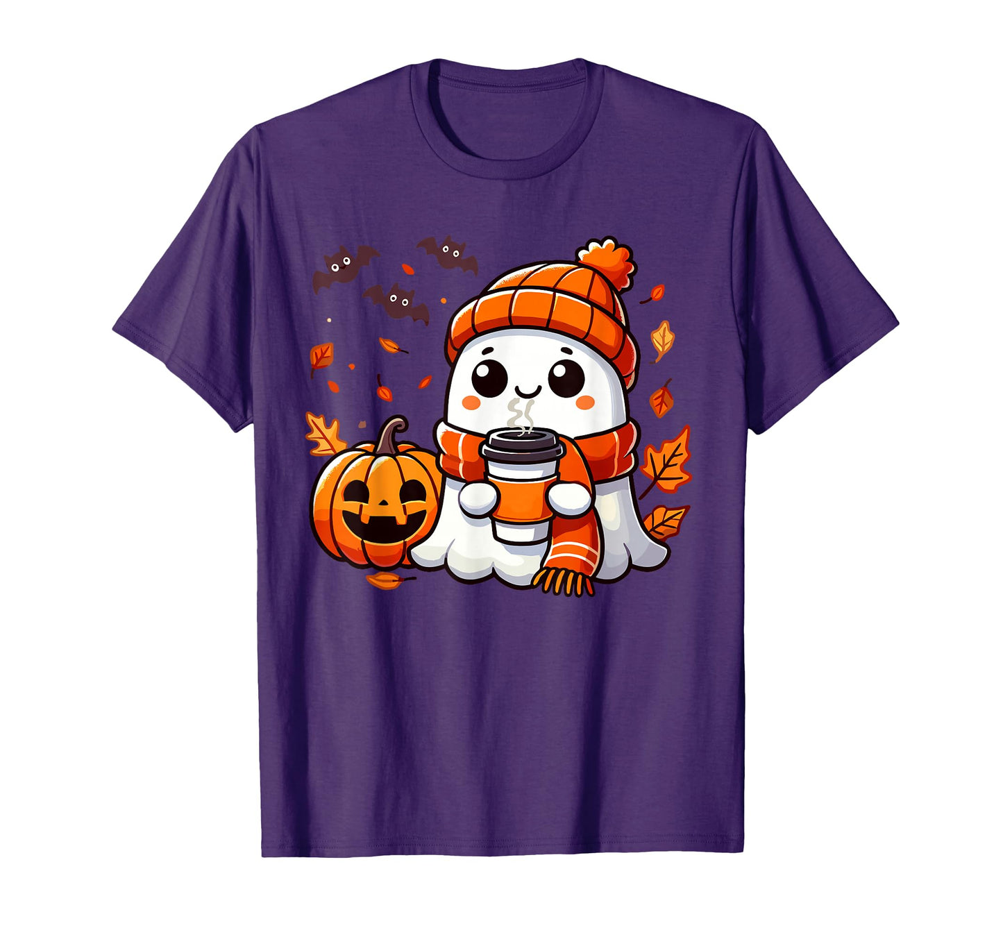 Cute Halloween Ghost Drinking Ice Coffee, Halloween Women T-Shirt