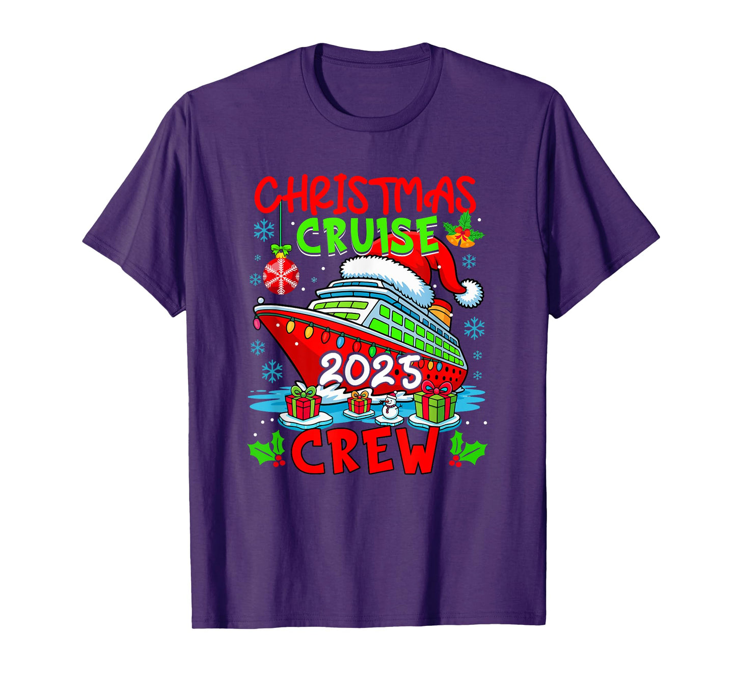 Cruise Crew 2025 Christmas Santa Cruise Ship Colorful Lights T-Shirt