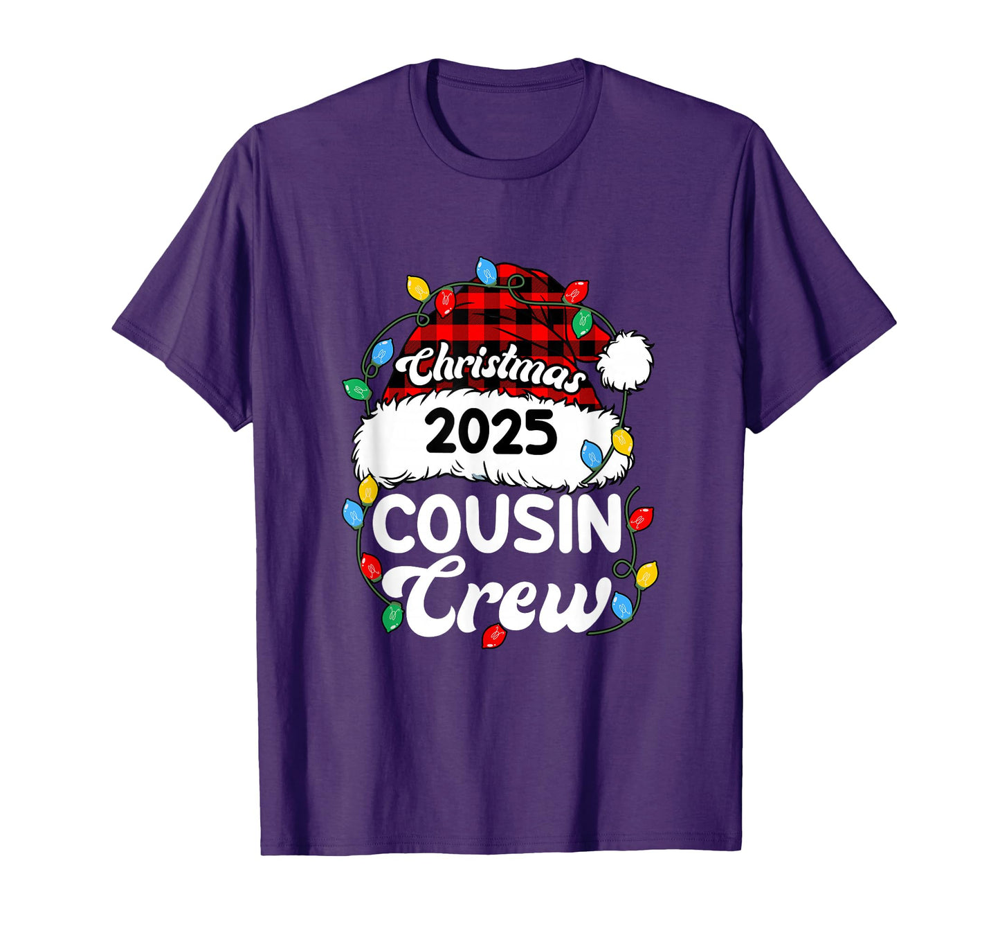 Christmas 2025 Cousin Crew Matching Xmas Lights Santa Hat T-Shirt
