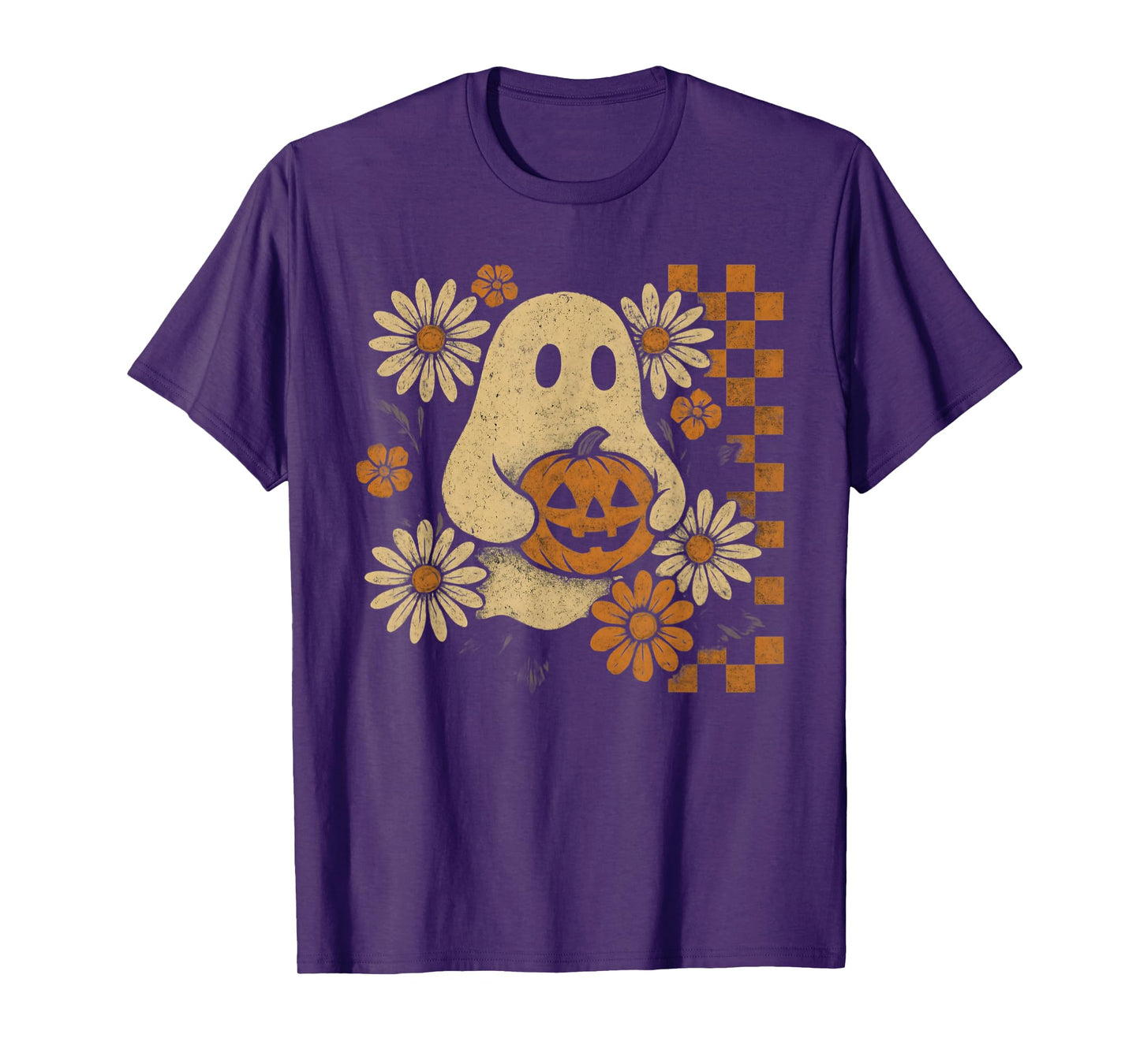 Vintage Floral Ghost Groovy Halloween Spooky Girls Women T-Shirt
