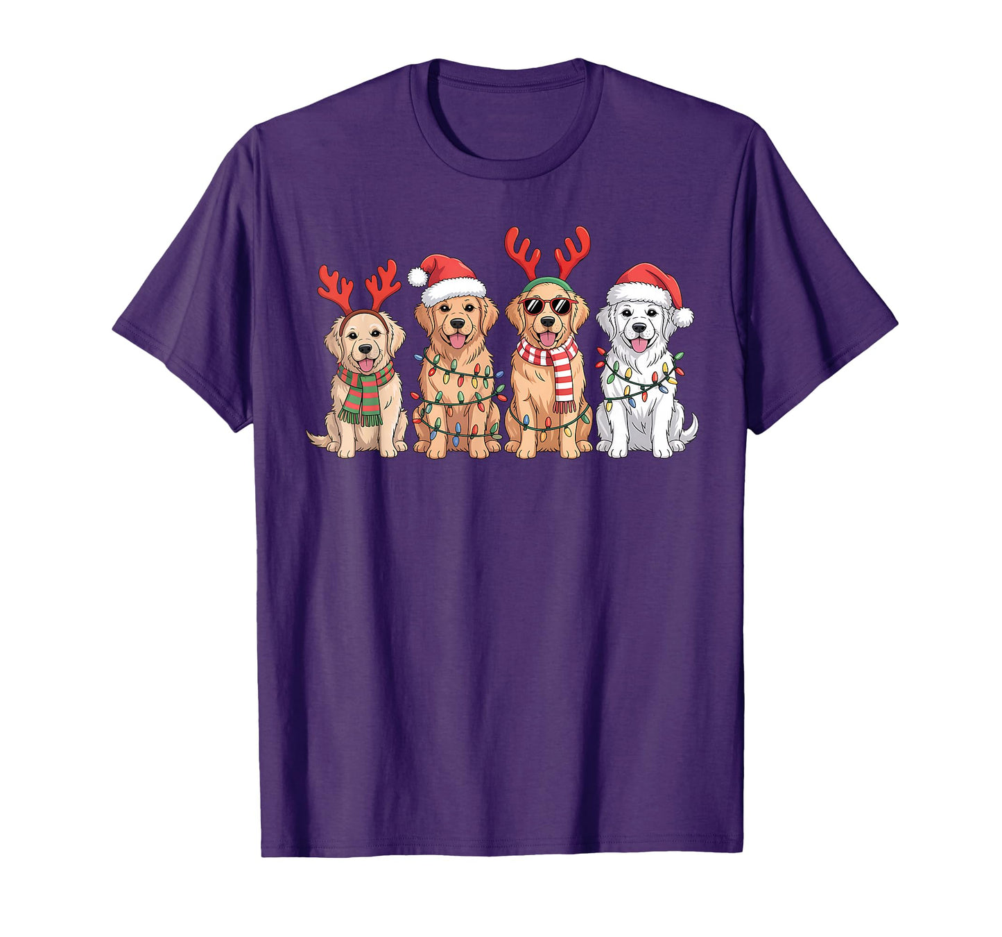 Christmas Santa Hat Reindeer Tree Golden Retriever Xmas T-Shirt