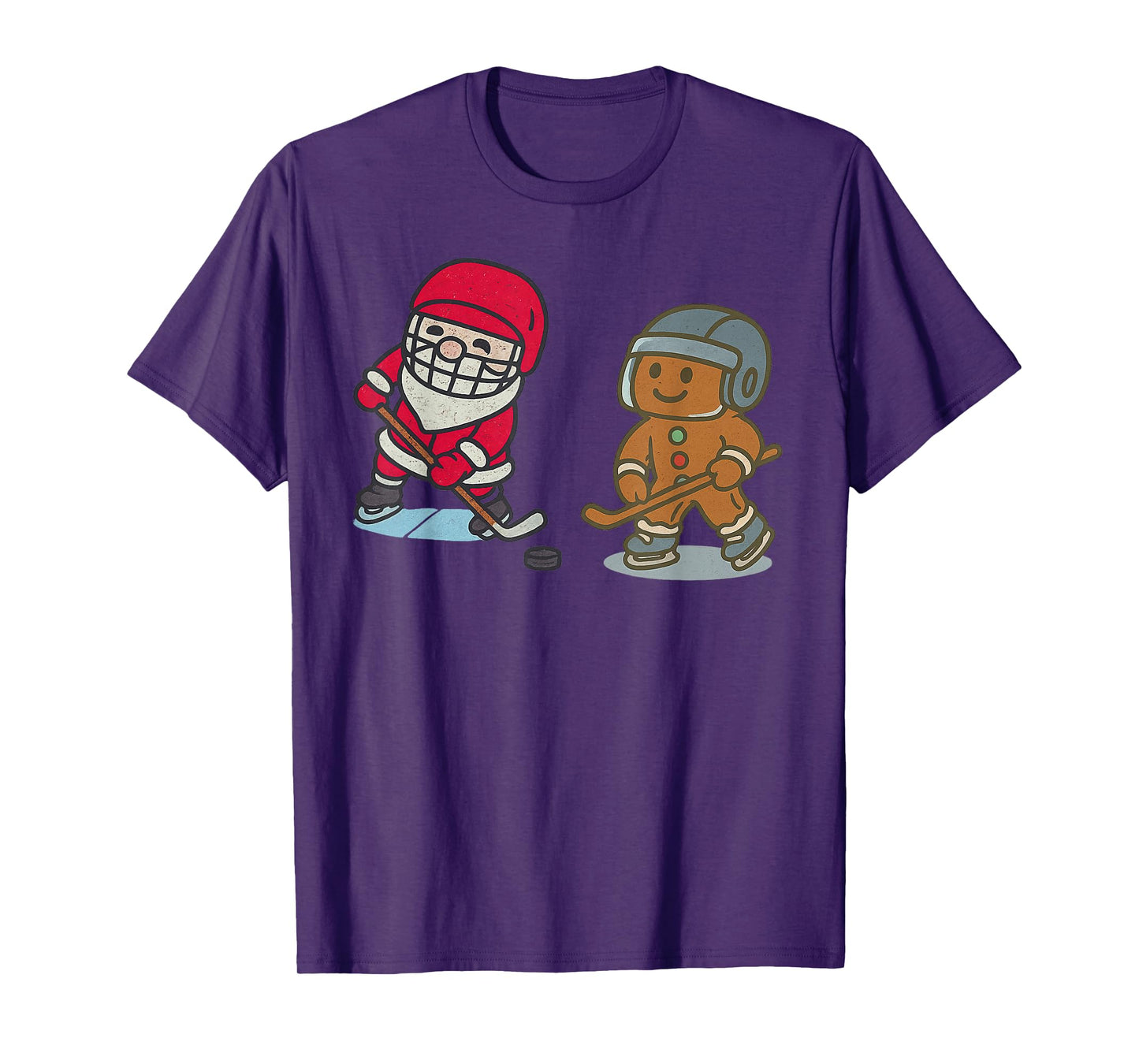 Santa Gingerbread Playing Ice Hockey Christmas Funny Xmas T-Shirt