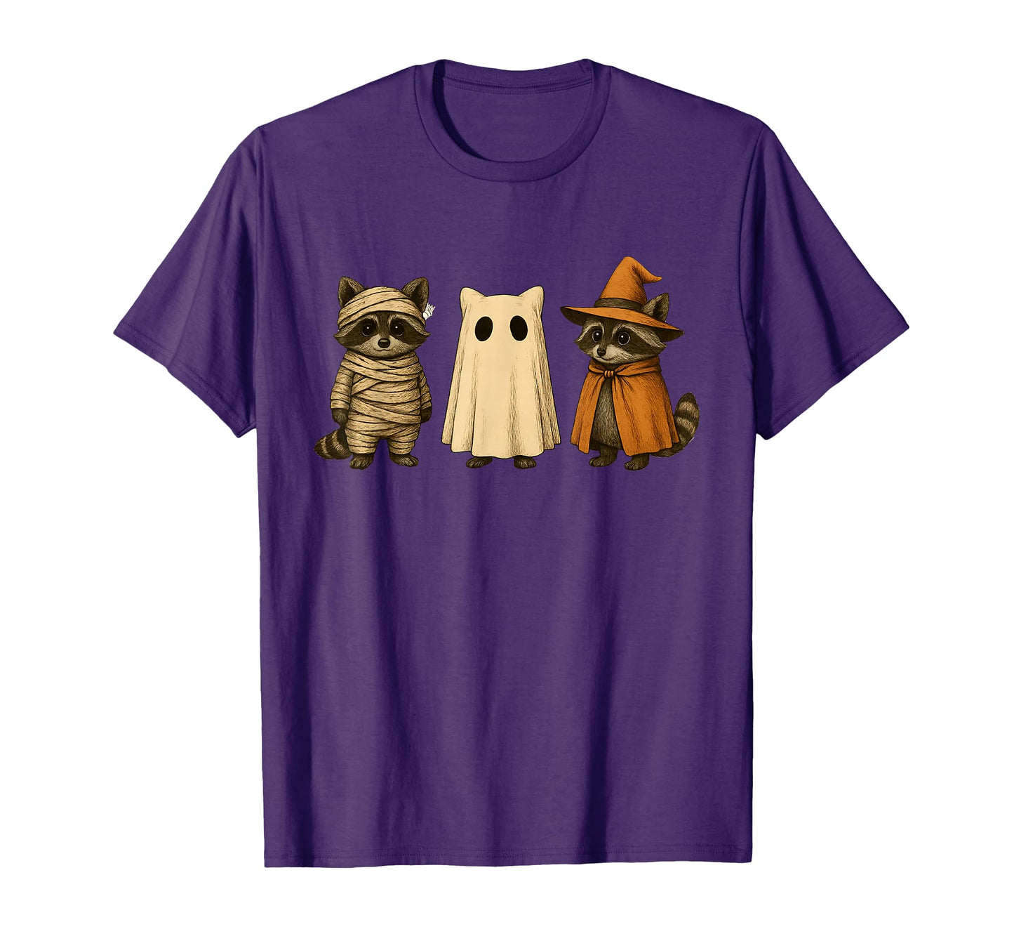 Spooky and Feral Funny Witch Ghost Raccoon Halloween Costume T-Shirt