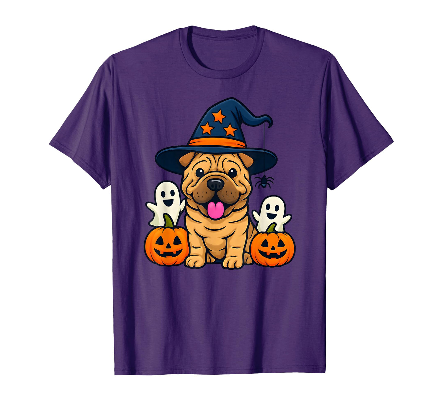Halloween Shar Pei Dog Cute Funny Witch's Hat T-Shirt