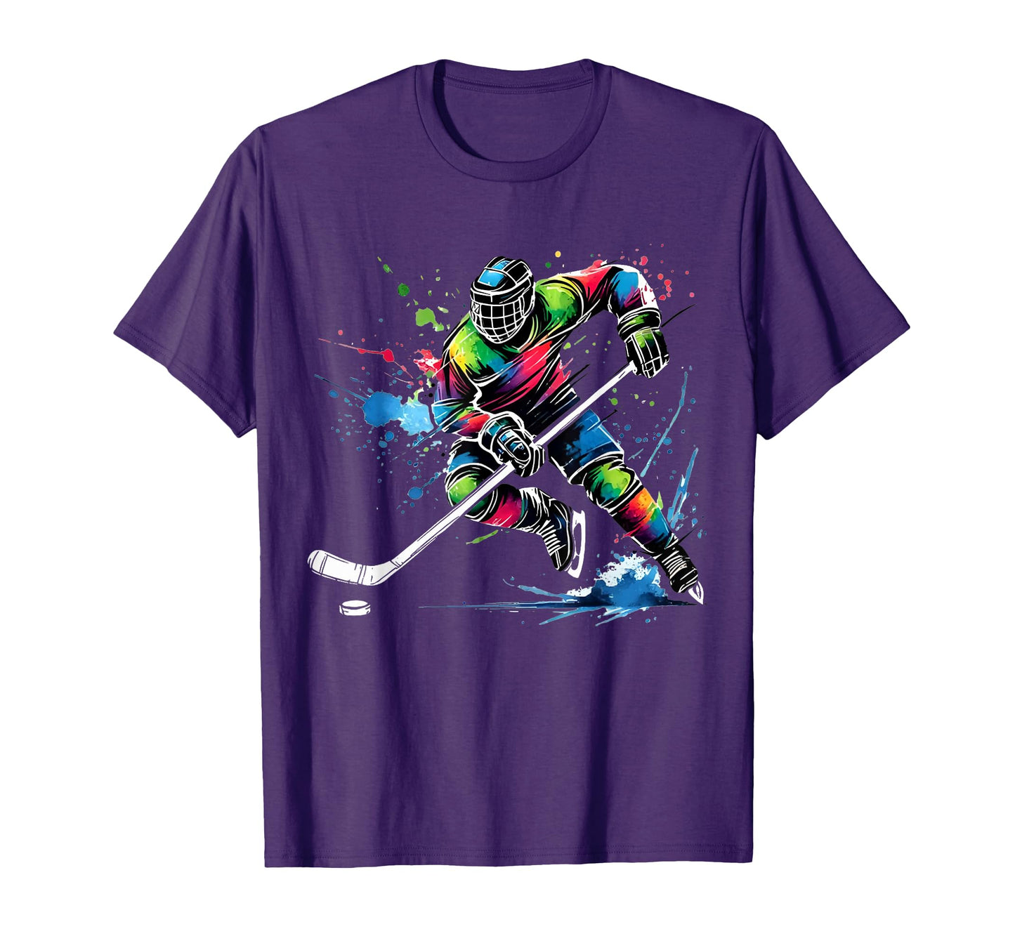 Colorful Ice Hockey Fan Player Tie Dye Color Splash Sports T-Shirt