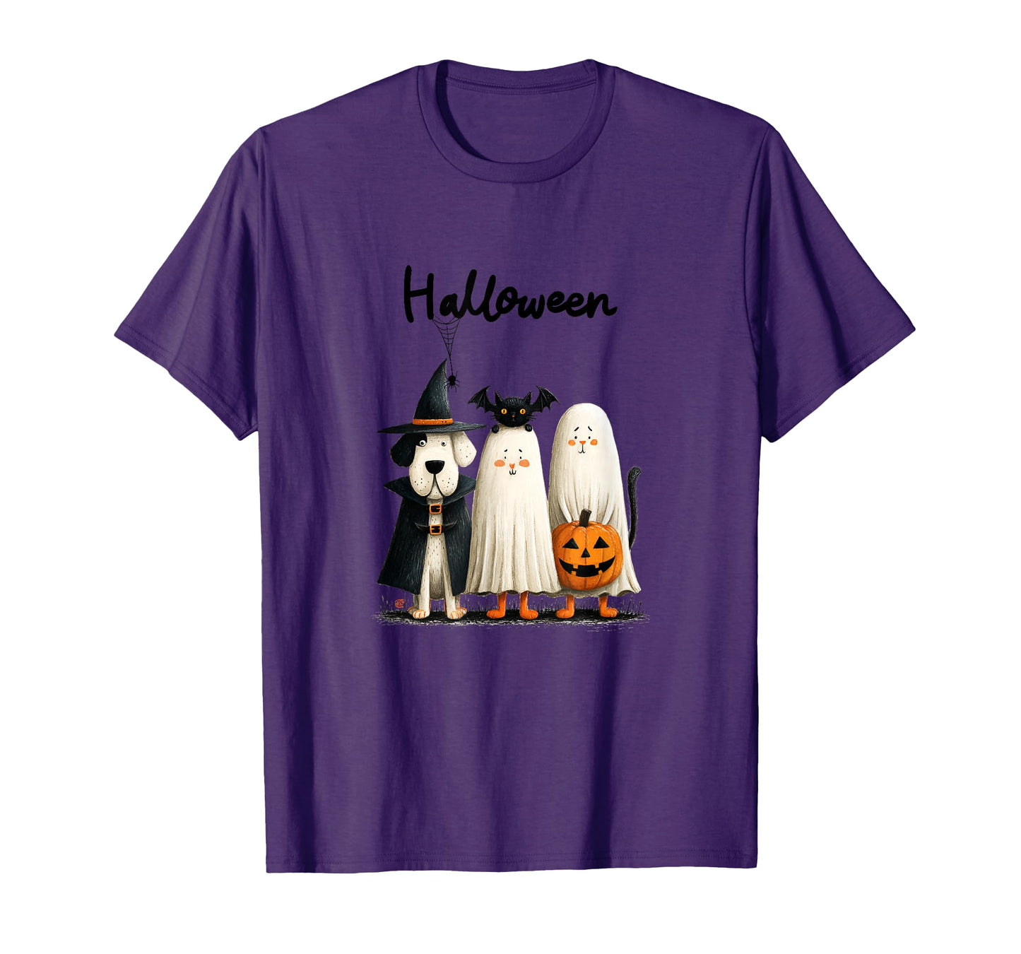 Whimsical Halloween Cat and Dog in Costume Design T-Shirt