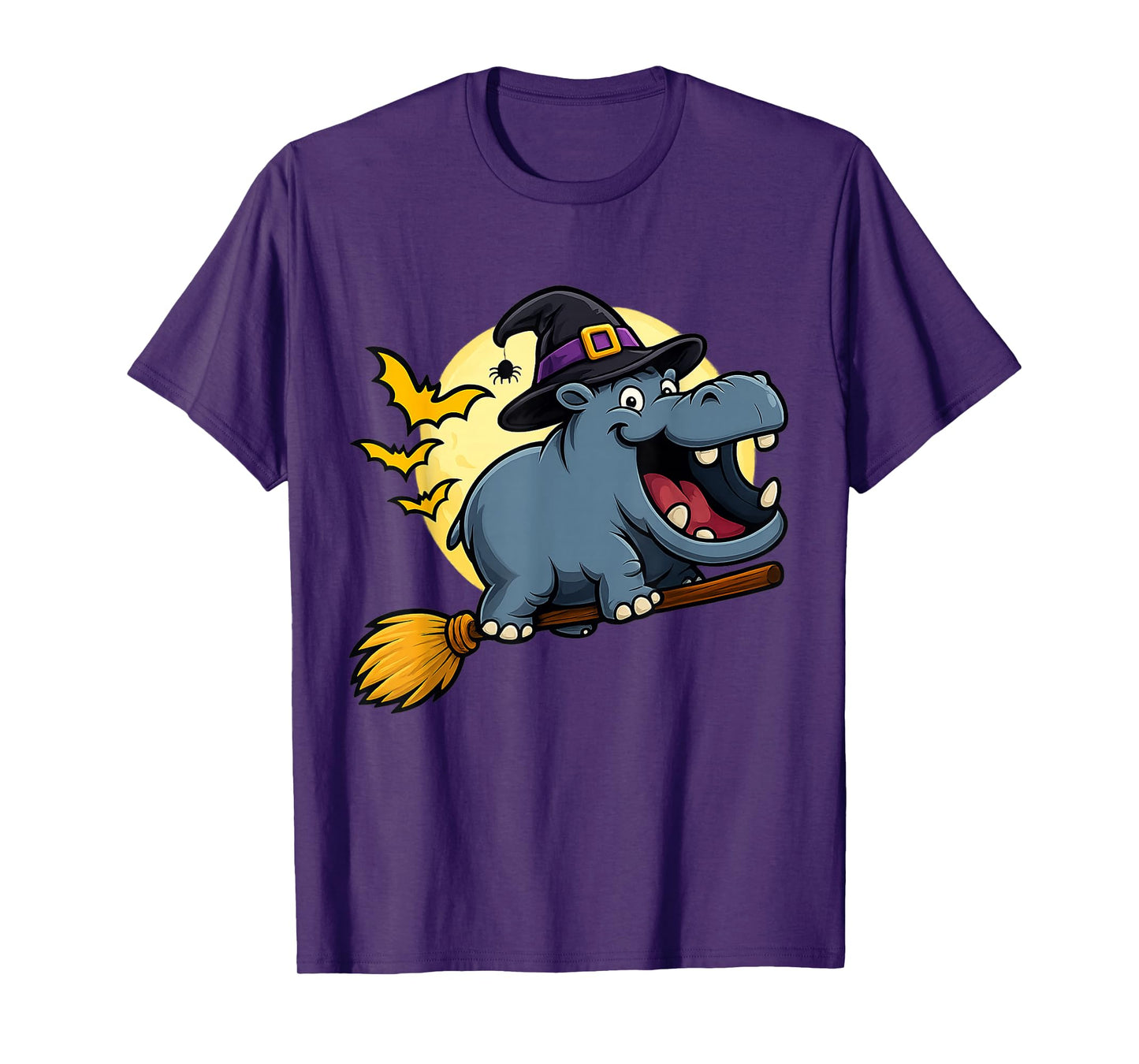 Hippo Witch Hat Riding Broom Halloween Funny T-Shirt