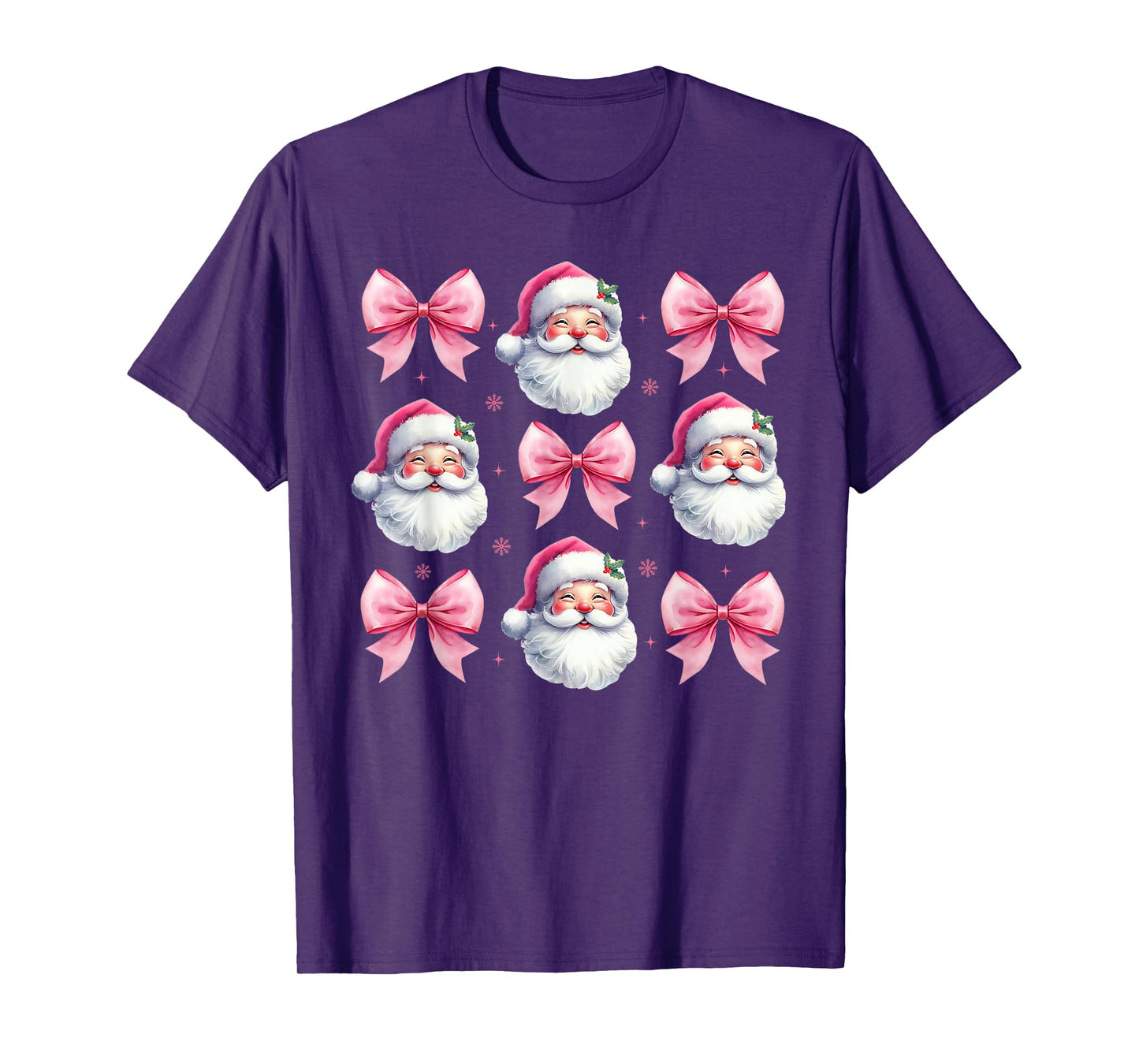 Pink Santa Christmas Shirts For Women Christmas Coquette Bow T-Shirt