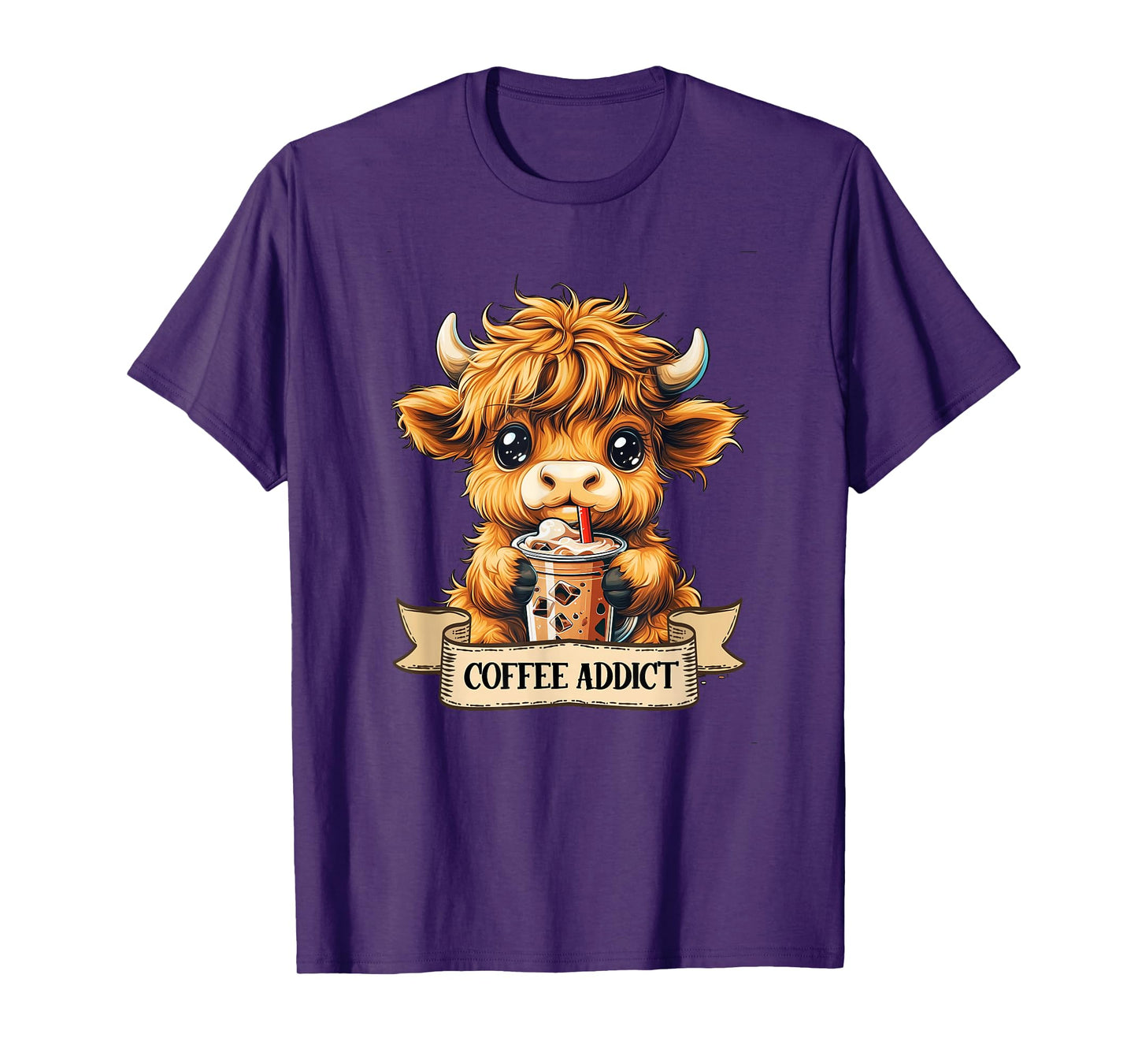 Cute Highland Cow Coffee Addict Funny Drink Coffee Cowgirl T-Shirt