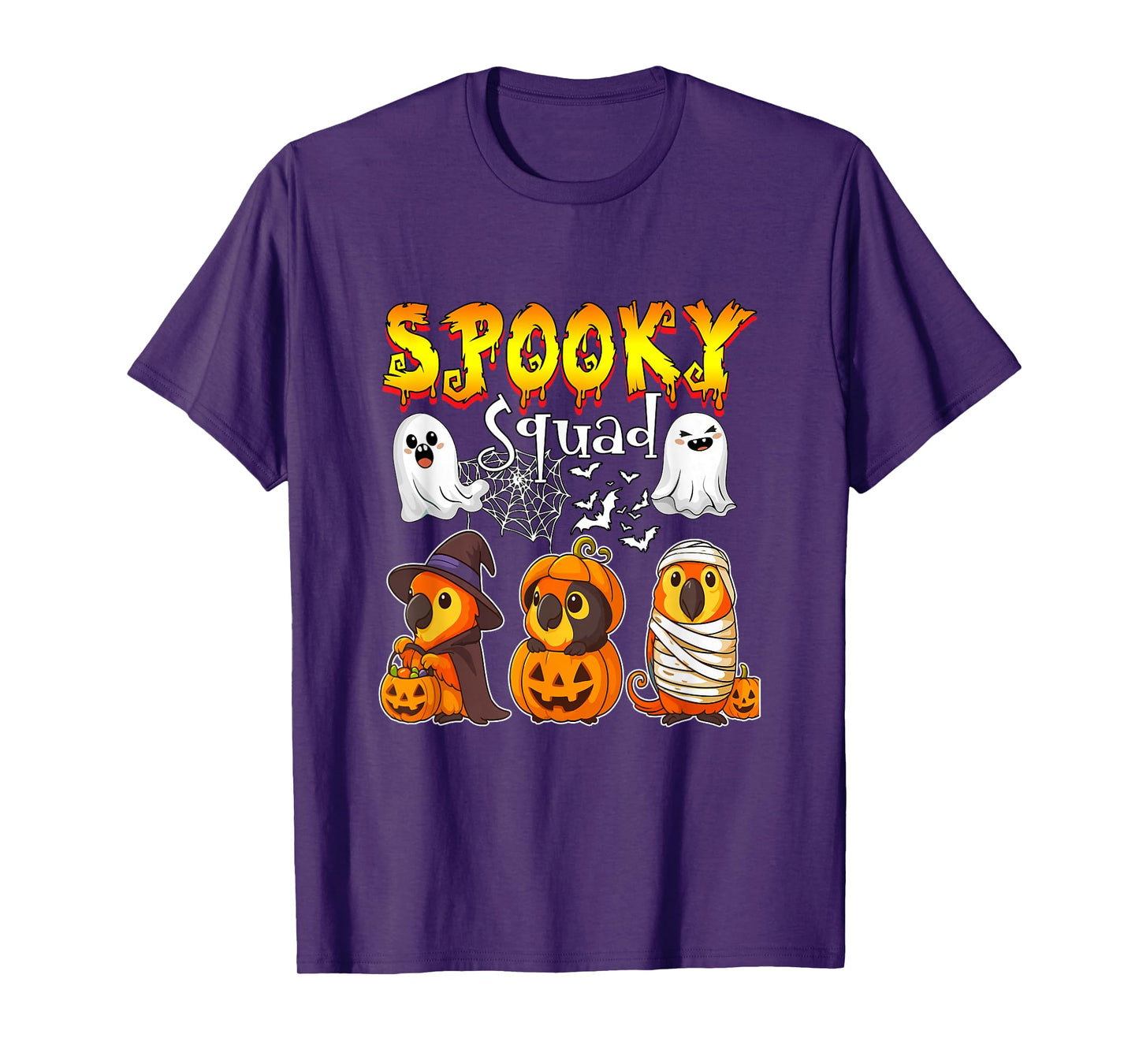 Spooky Halloween Squad Three Cute Parrots Cosplay Witch T-Shirt
