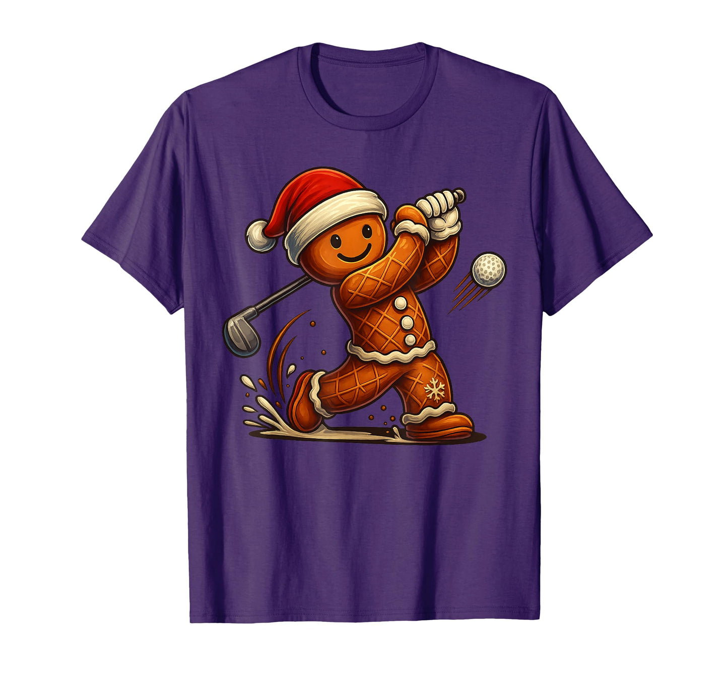 Gingerbread Man Playing Golf Funny Christmas Tees Mens Boys T-Shirt