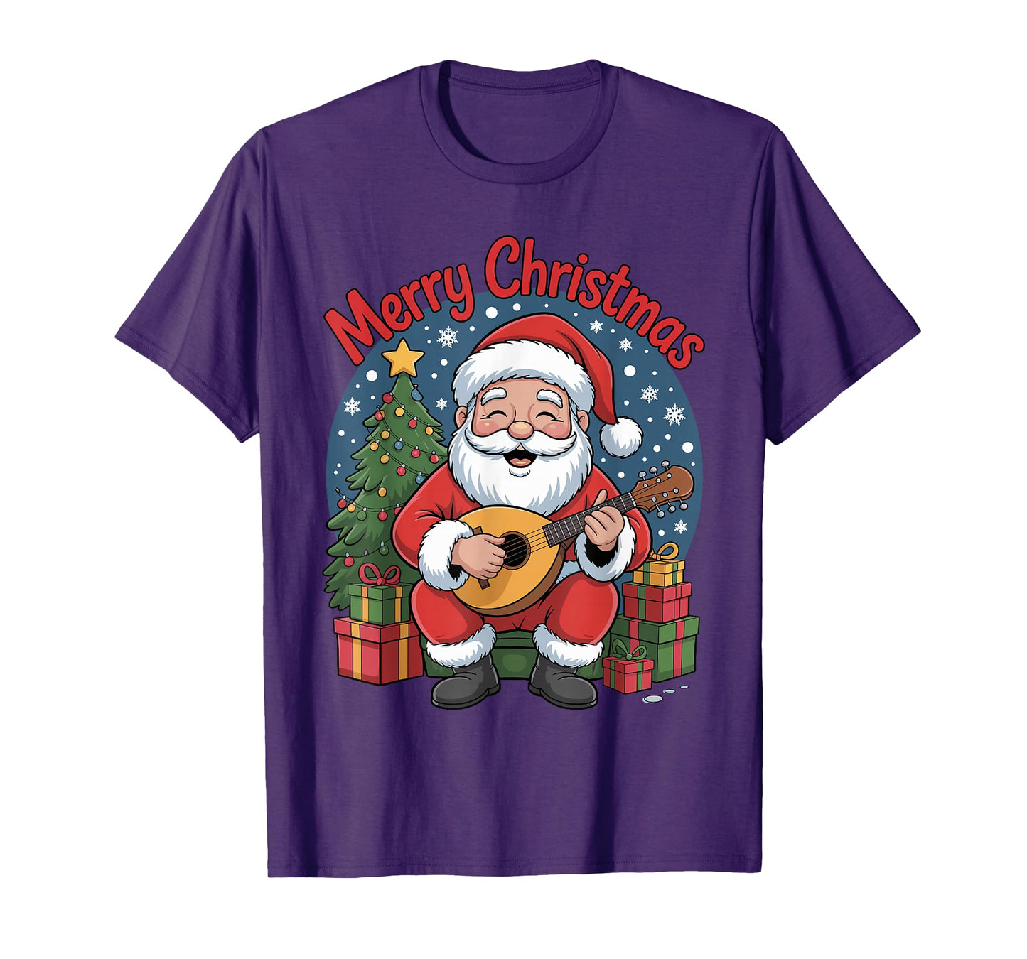 Funny Santa Playing Mandolin Holiday Chrismas Xmas Pajama T-Shirt