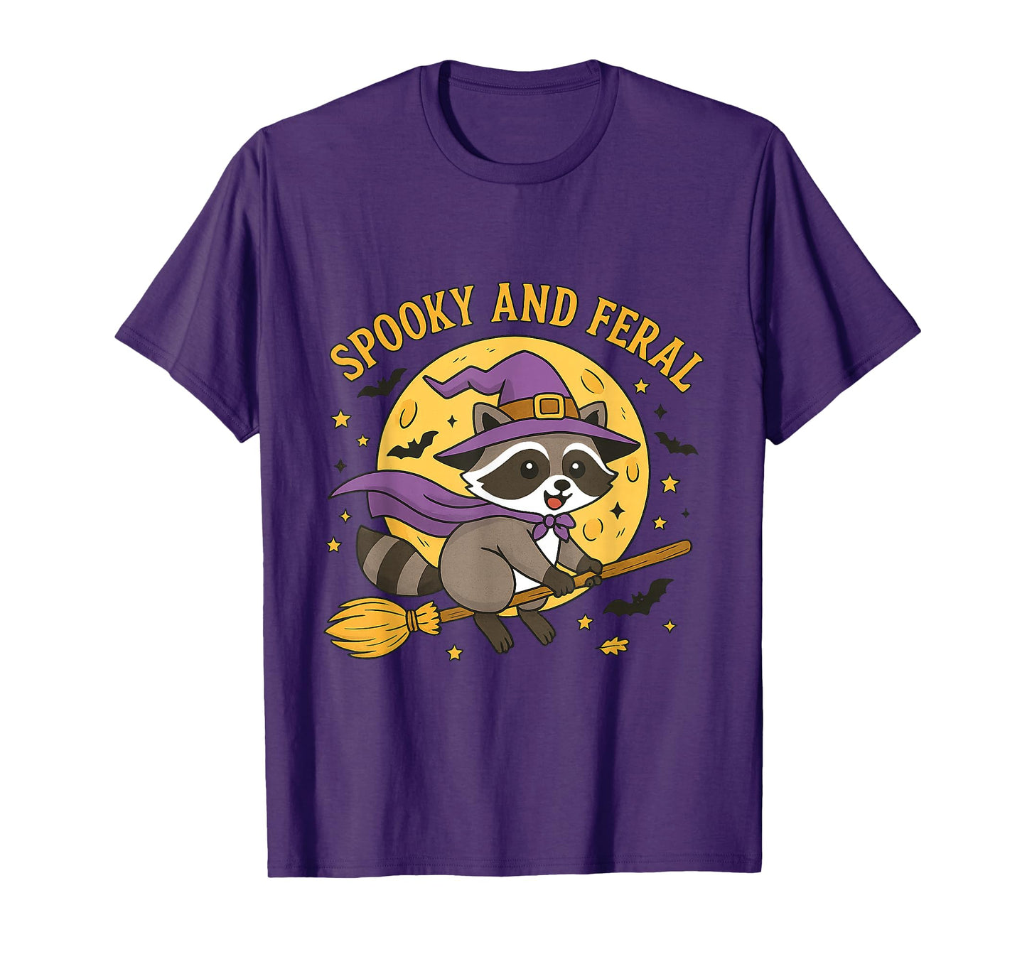 Feral & Spooky Cute Witch Raccoon On Broom Hallowen T-Shirt