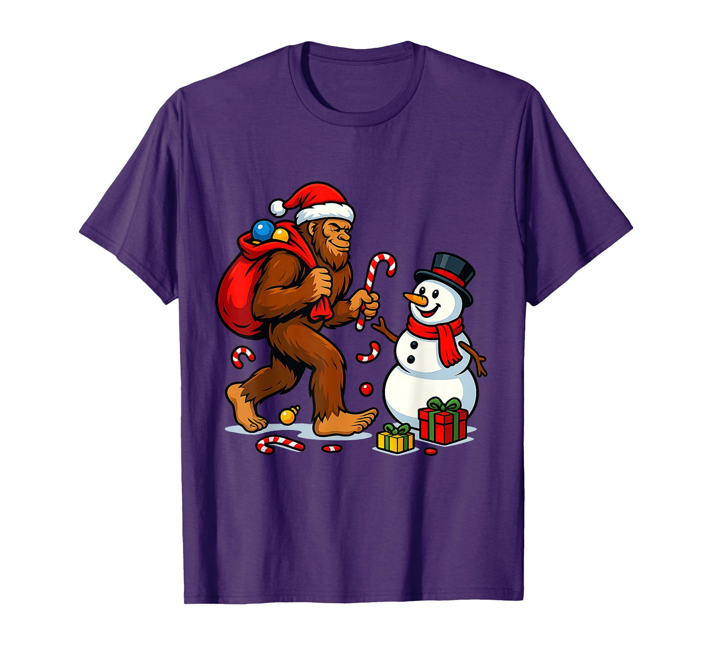 Bigfoot Tree Christmas Lights Snowman Holiday Candy Xmas T-Shirt