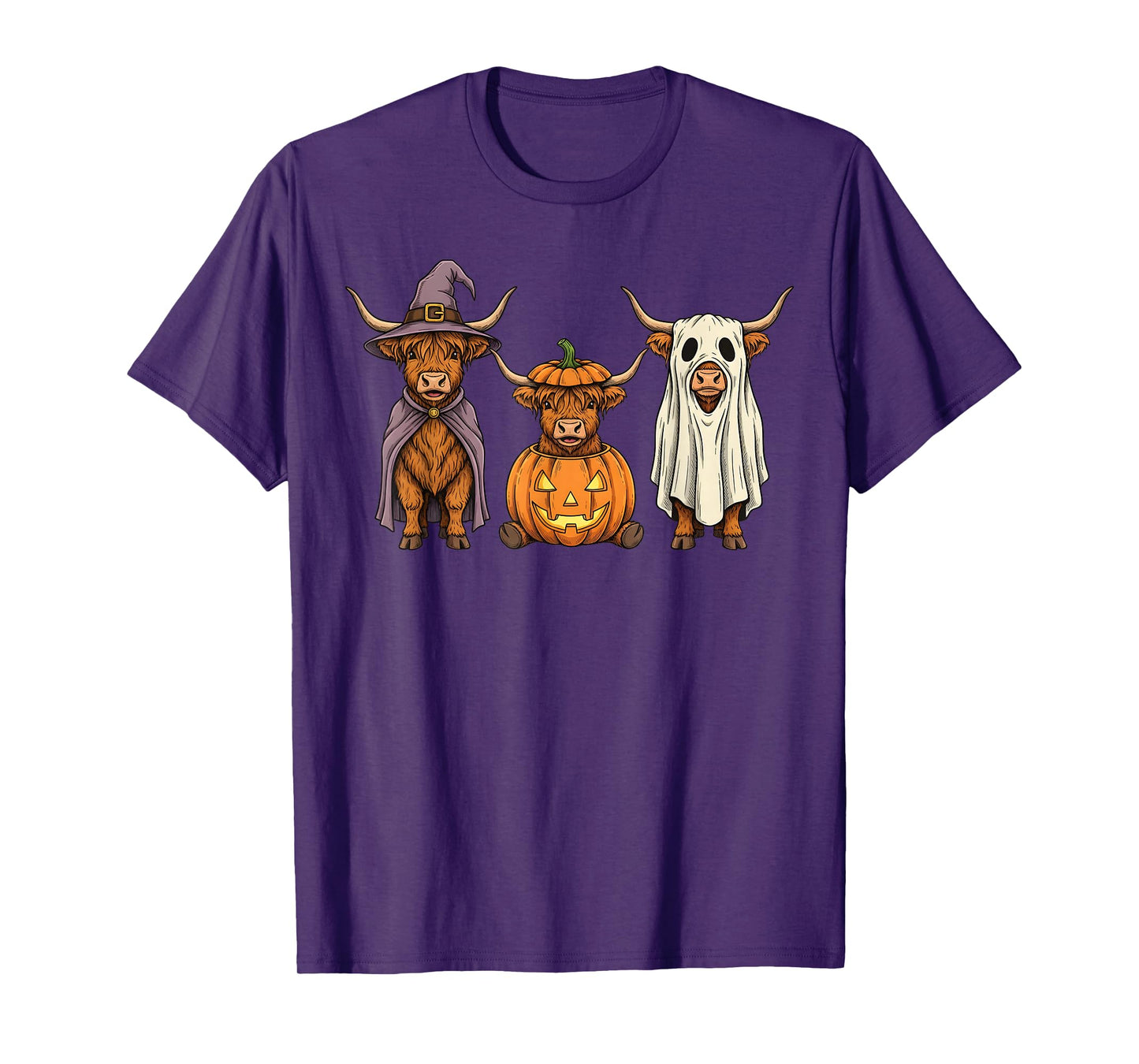 Spooky Ghost Highland Cow Pumpkin Halloween Farm Animal T-Shirt