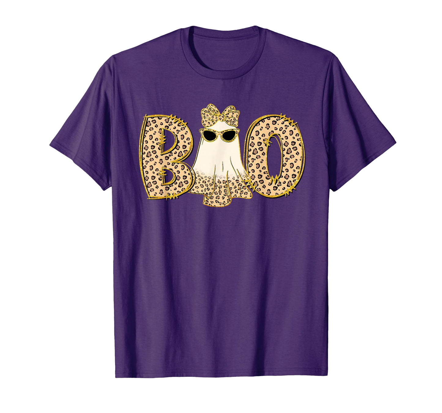Halloween Costume Leopard Boo Ghost Coquette Bow Women Girls T-Shirt