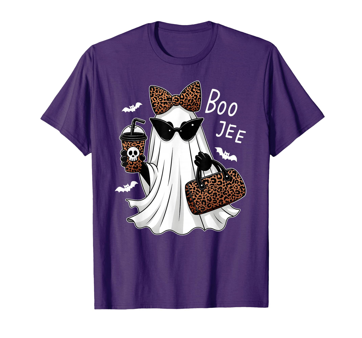 Coquette Leopard Ghost Coffee Boo-JEE Halloween Boujee Ghost T-Shirt
