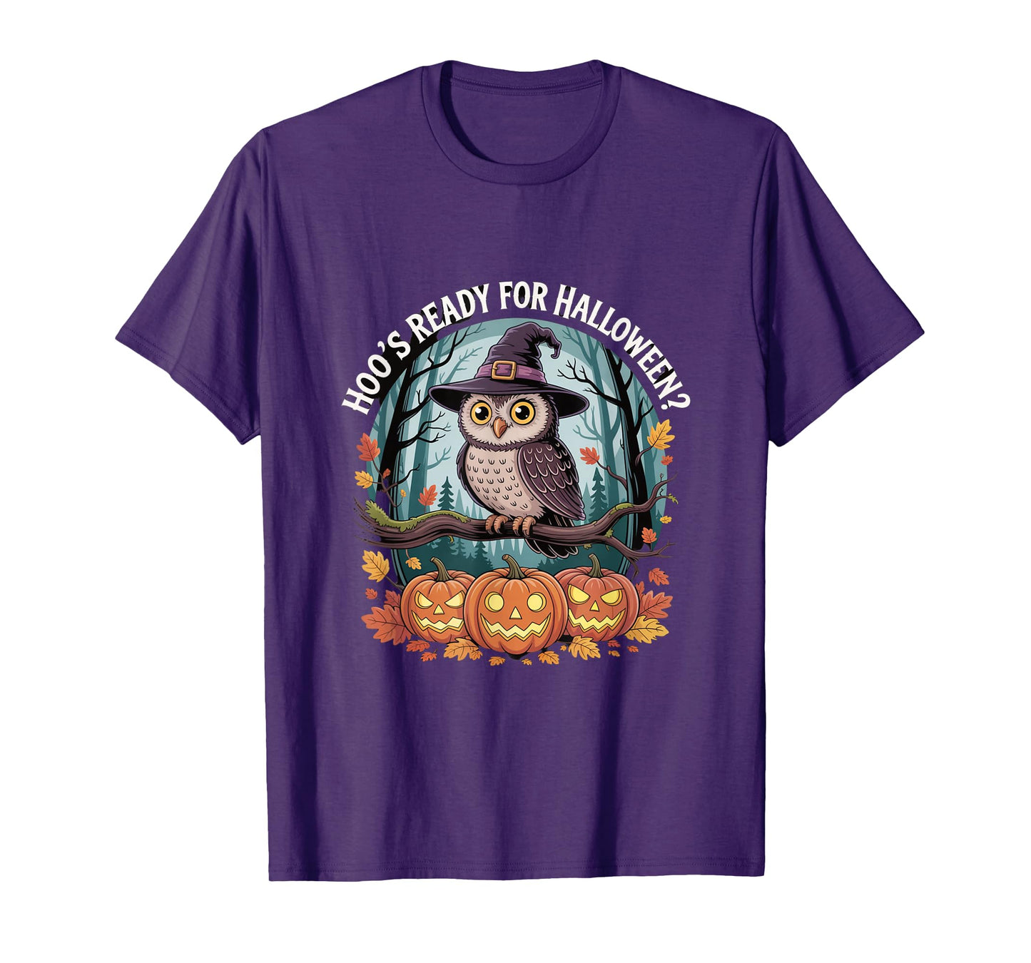 Hoo’s Ready for Halloween Owl with Pumpkins Witch Hat T-Shirt