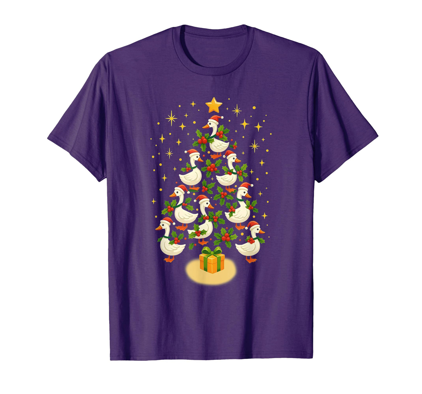 Funny Xmas Lighting Santa Goose Bird Christmas Tree T-Shirt