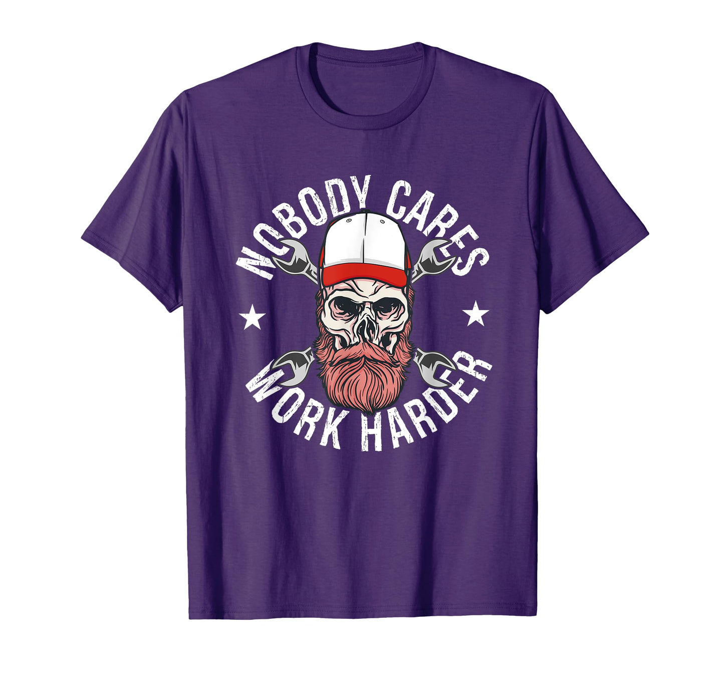 Nobody Cares Work Harder Skull Mechanic Engineer T-Shirt - Unisex-Adults - Black - Short Sleeve - T-Shirt - Size: Small