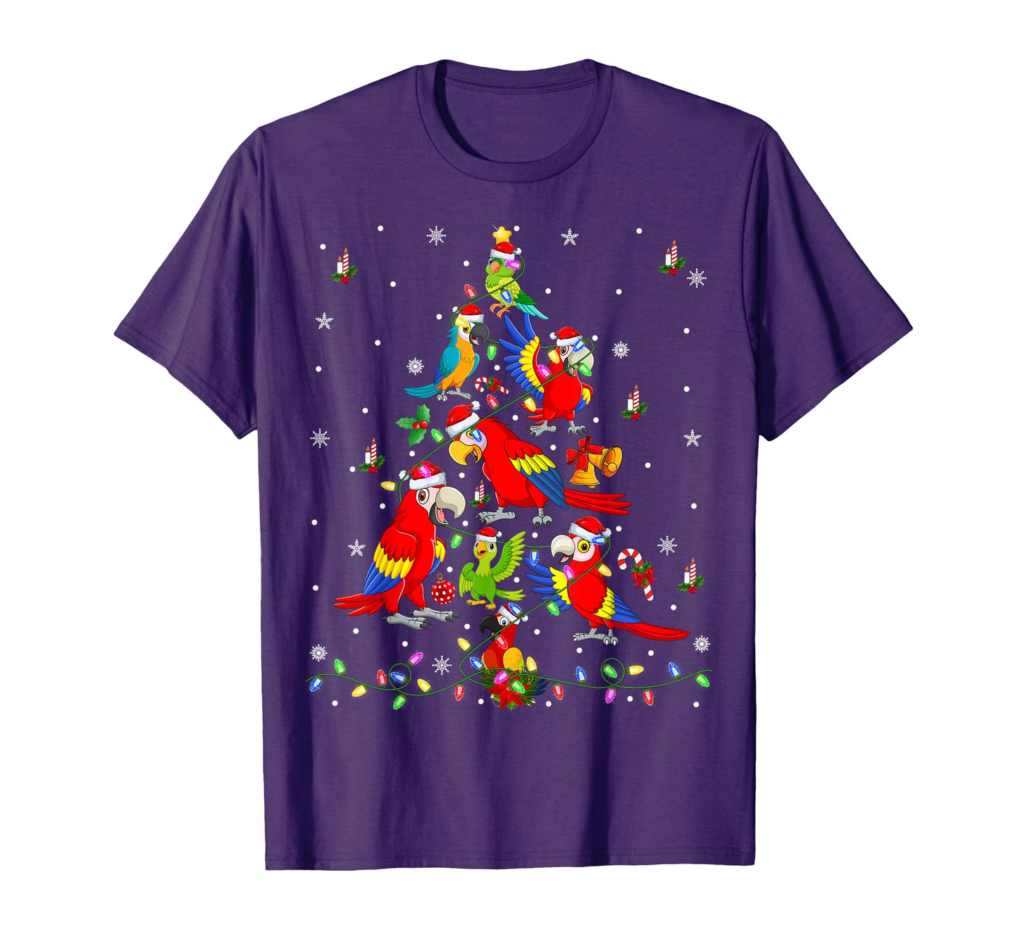 Parrot Bird Christmas Tree Light Tropical Macaw Parrots Xmas T-Shirt