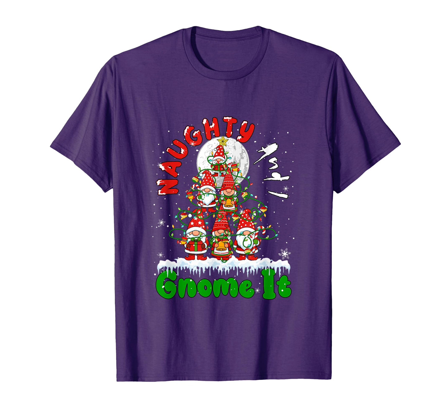 Naughty and I Gnome It Xmas Tree Group Gnomies Matching Kids T-Shirt