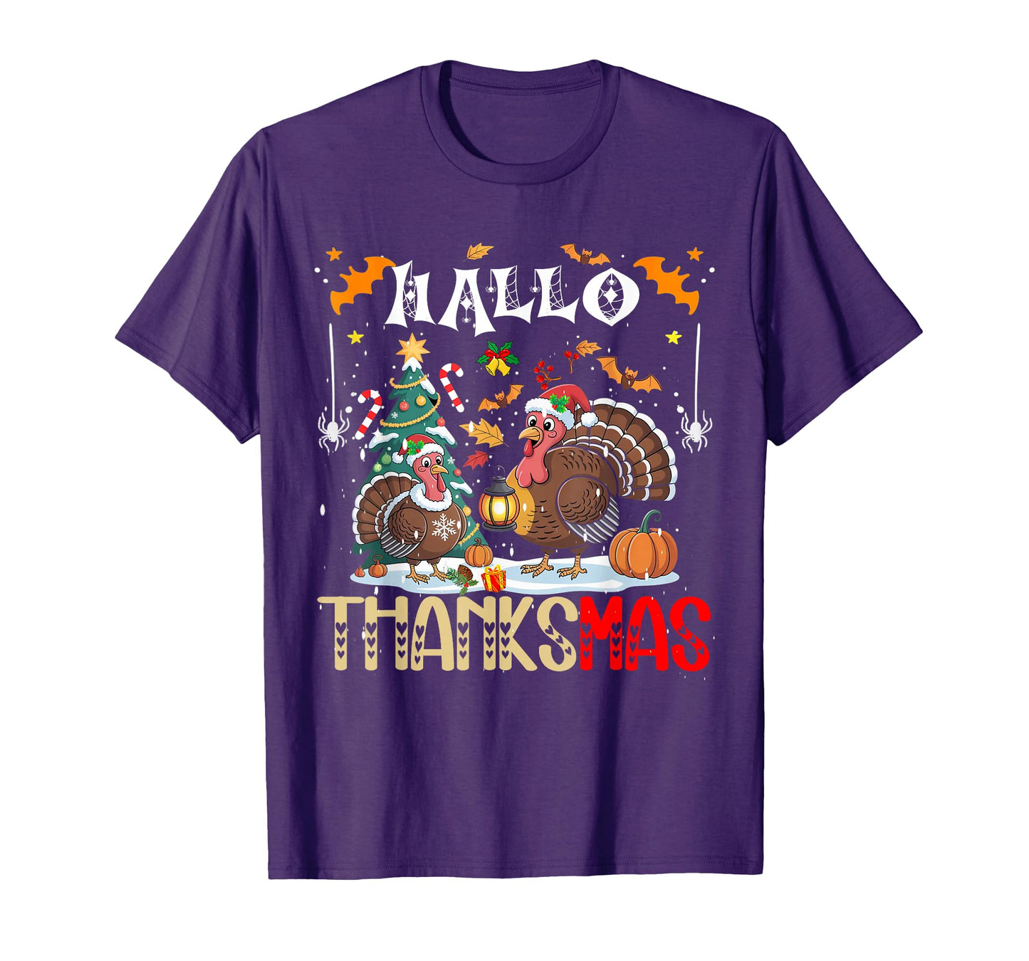 Funny HalloThanksMas Happy Thanksgiving Santa Turkey T-Shirt