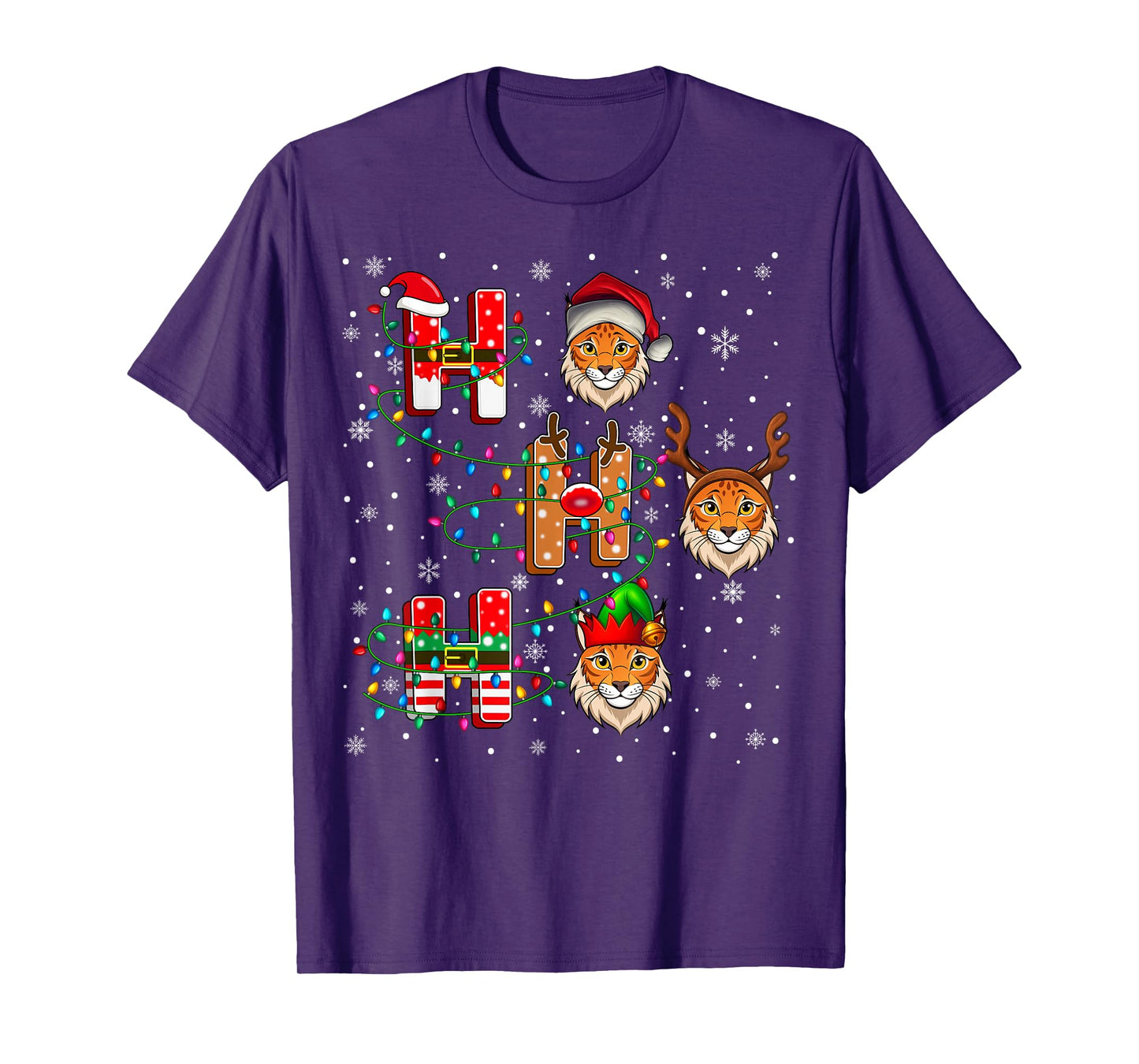 Ho Ho Ho Santa Reindeer Hat Elf Bobcat Animal Christmas T-Shirt
