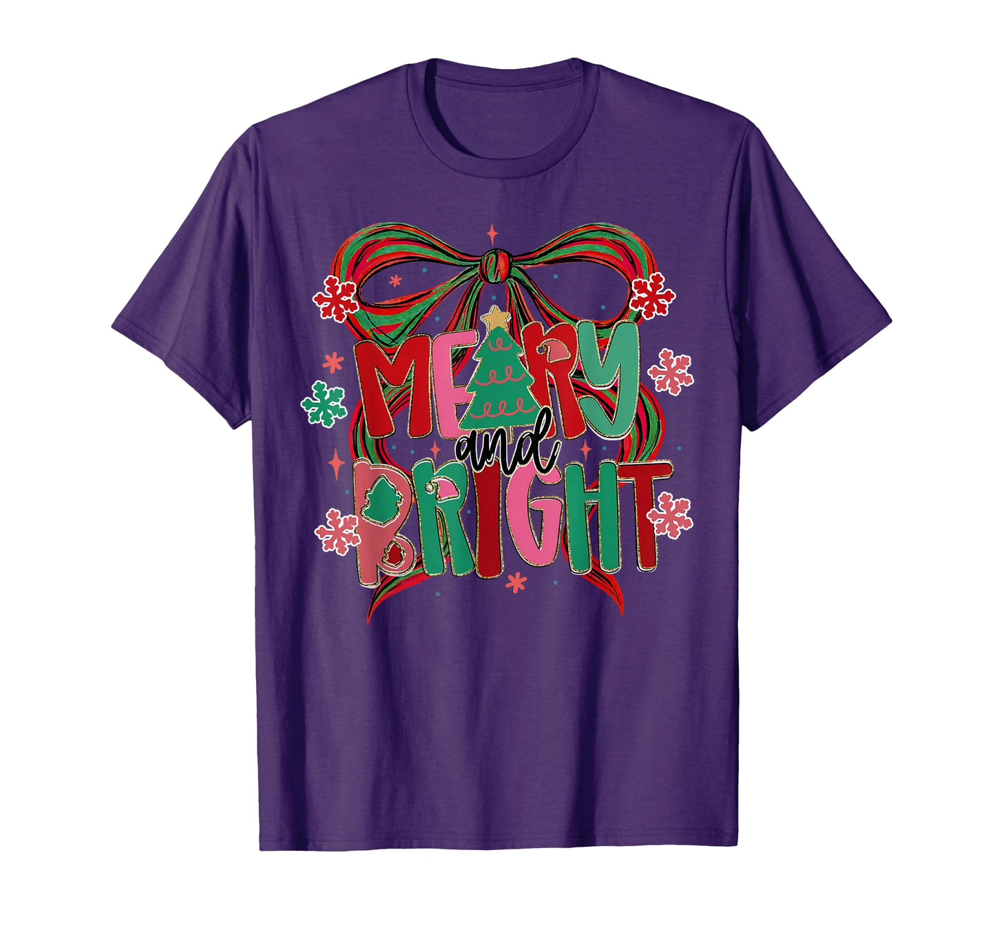 Merry & Bright Christmas Xmas Coquette Bow Pajamas Holiday T-Shirt