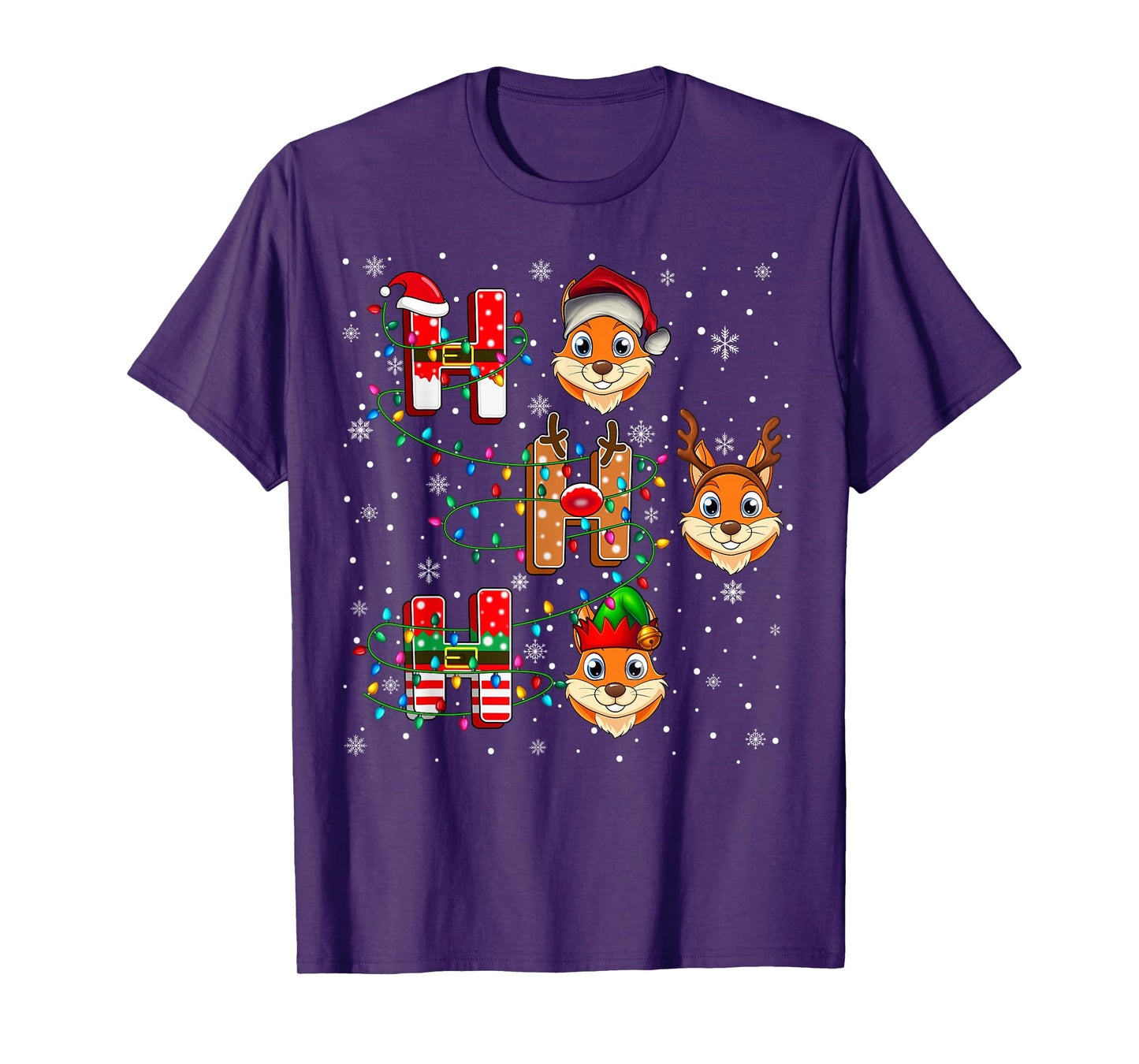 Ho Ho Ho Santa Reindeer Hat Elf Chipmunk Animal Christmas T-Shirt