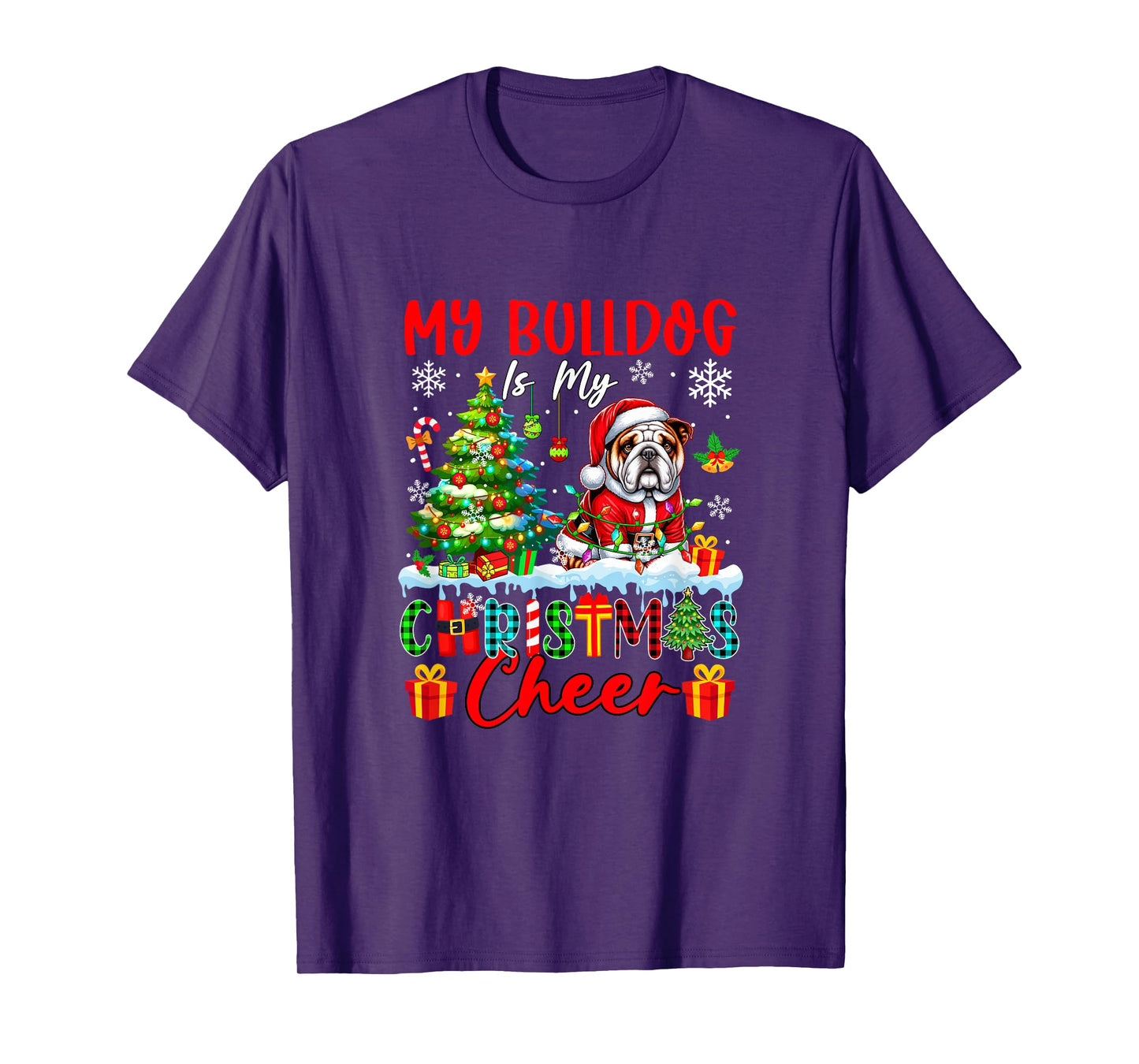 My Bulldog is My Xmas Cheer Funny Santa Dog Owner Kids T-Shirt
