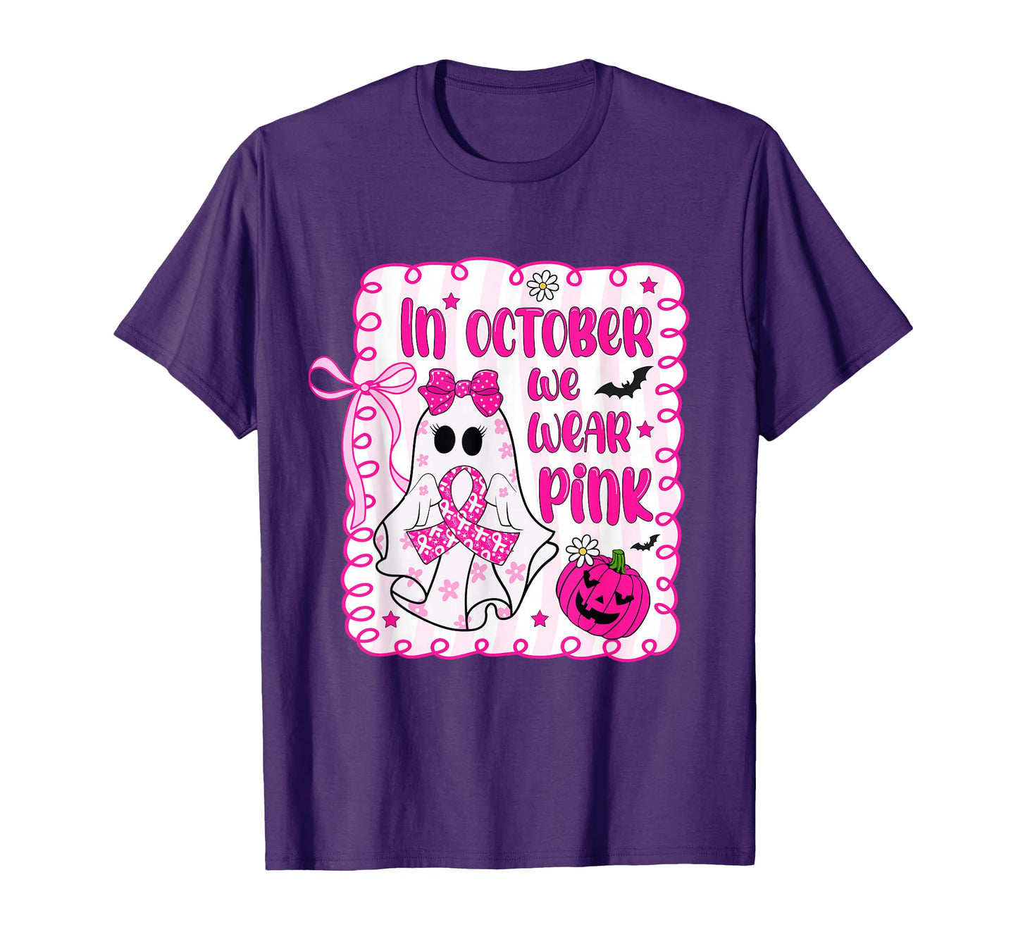 in October We Wear Pink Coquette Breast Cancer Halloween T-Shirt