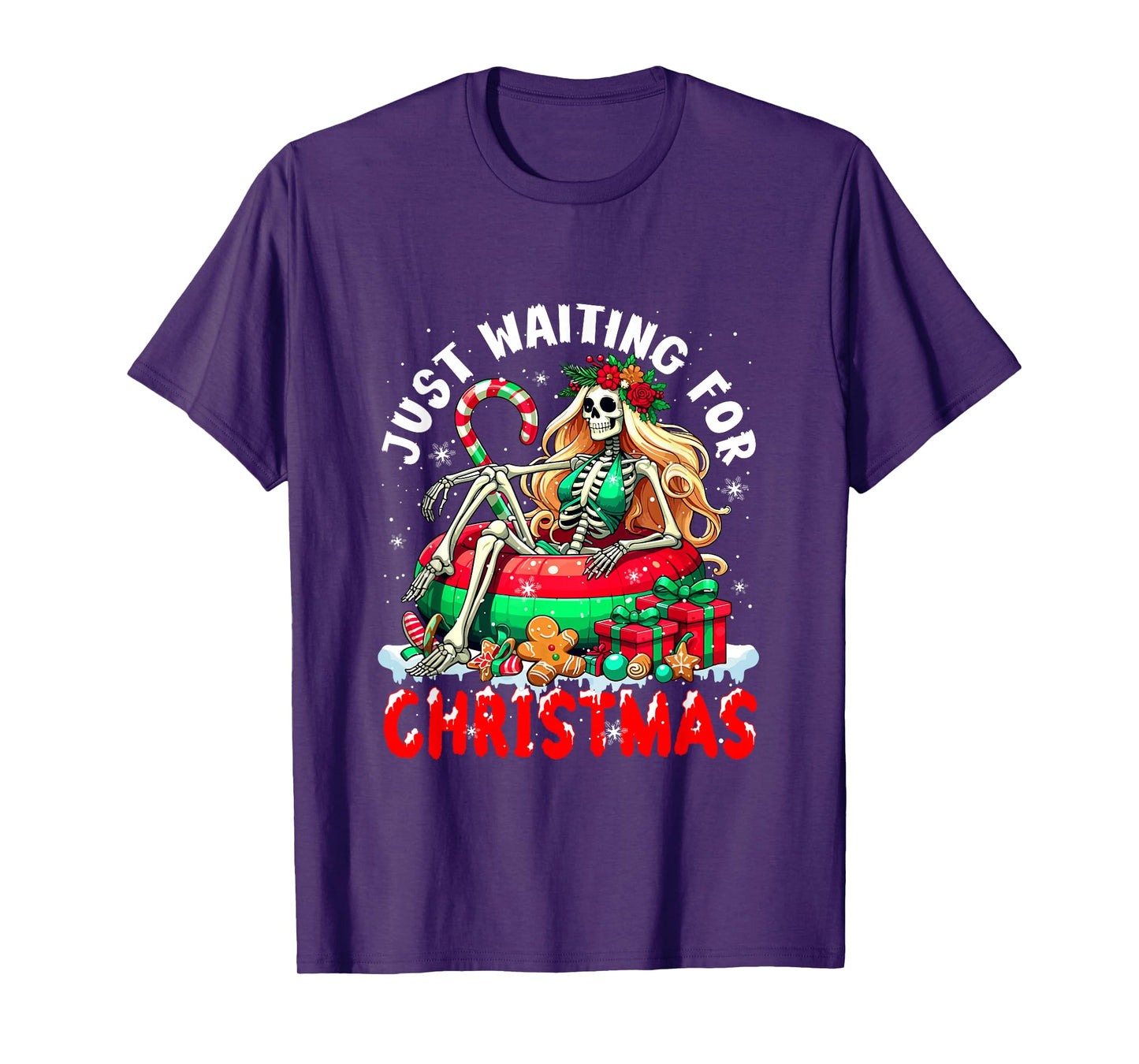 Waiting for Christmas Skeleton Woman Relaxing Xmas Cookies T-Shirt