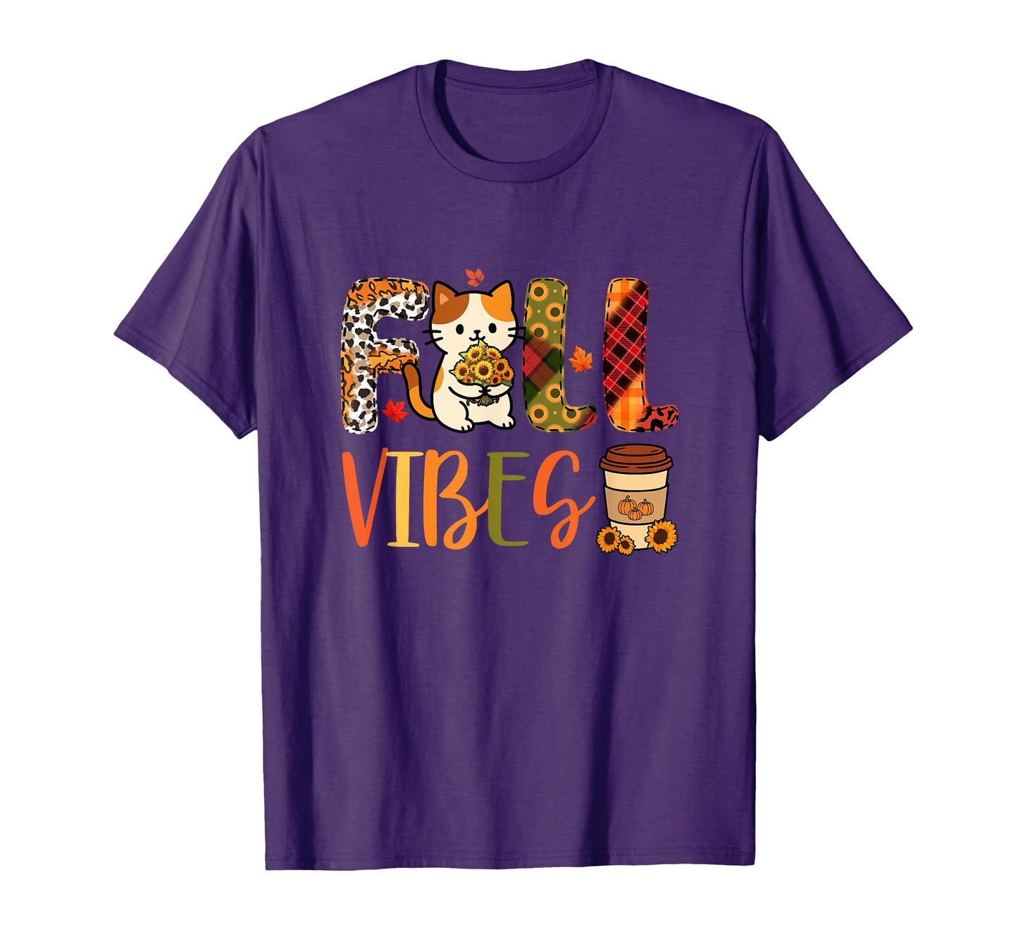 Fall Funny Vibes Thanksgiving Cat Flowers Leopard Owner T-Shirt